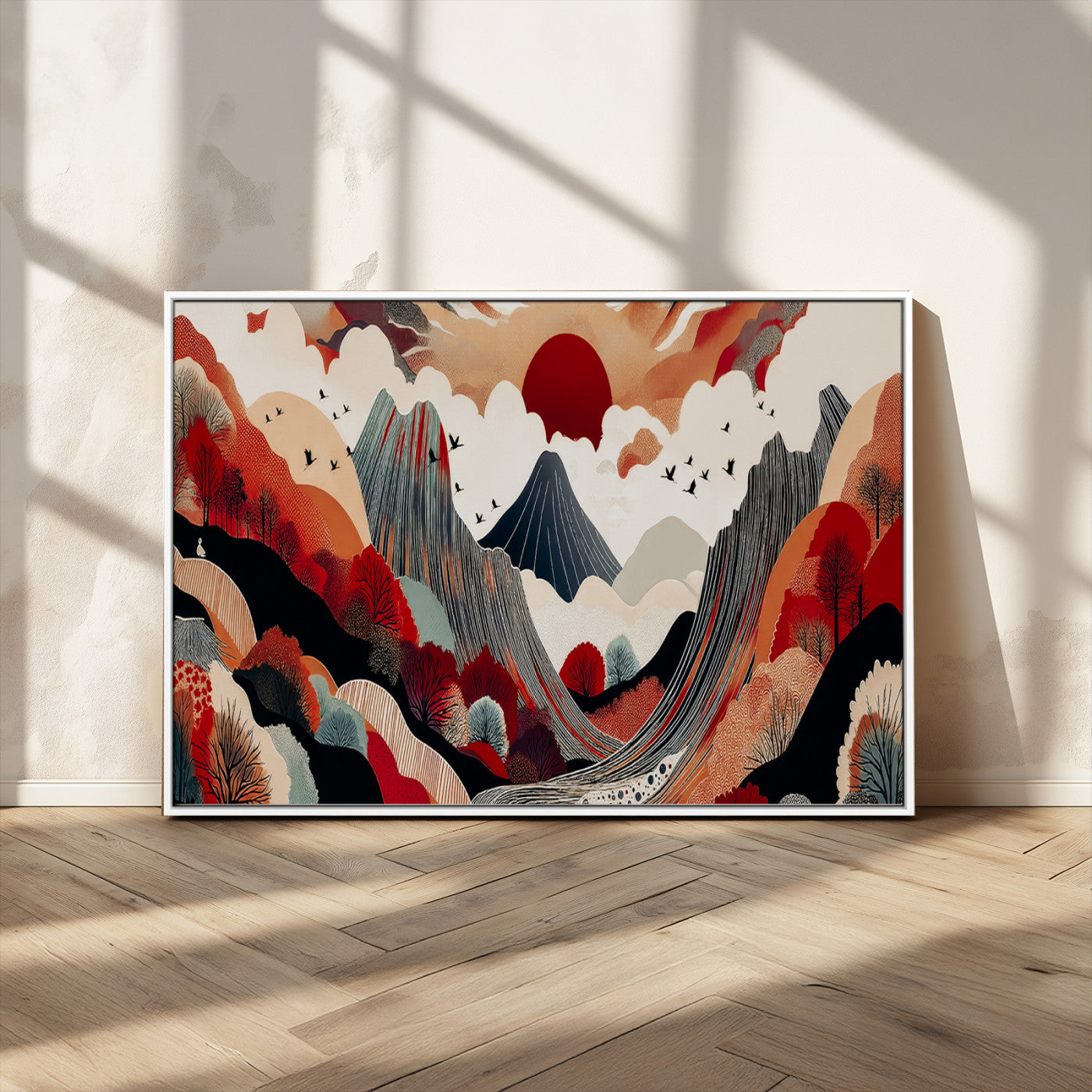 59495752-MGV-CV-36X24-Abstract Mountain Wall Art Canvas Print, Framed Vibrant Landscape Art Picture Print, Nature Drawing Perfect Contemporary