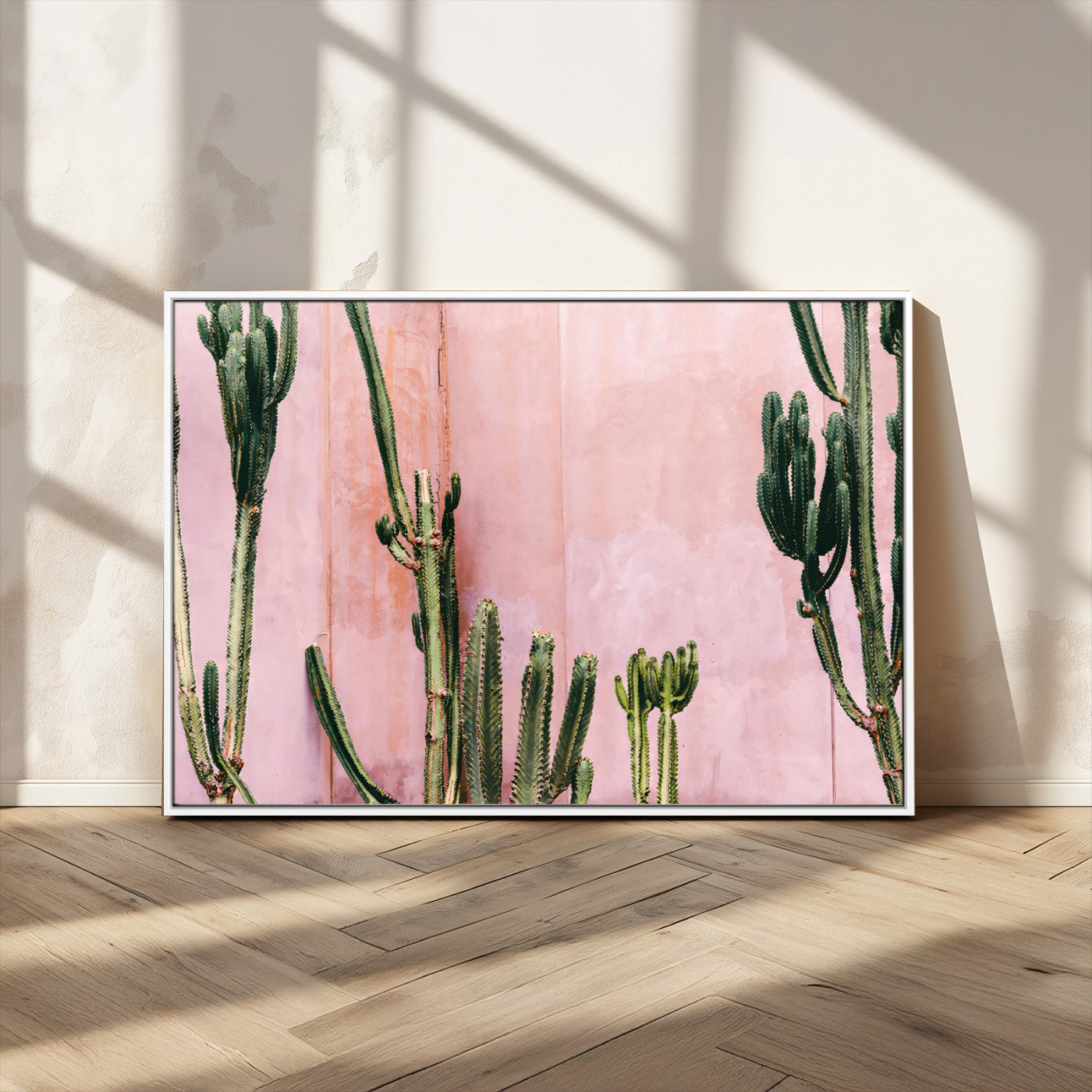 93119502-MGV-CV-36X24-Tall Cactus Wall Art Canvas Print, Framed Pink Wall Art Picture Print, Cactus Lines Perfect Modern Desert Decor Artwork