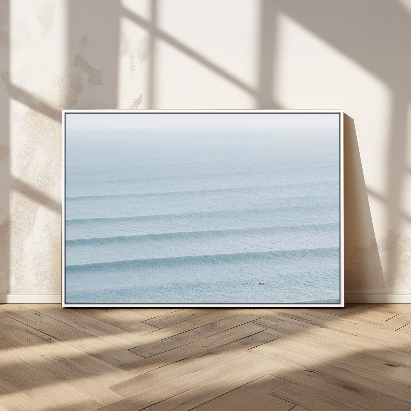 47814787-MGV-CV-36X24-Ocean Waves Wall Art Canvas Print, Framed Solo Surfer Art Picture Print, Wave Lines Perfect Minimalist Ocean Decor Artwork