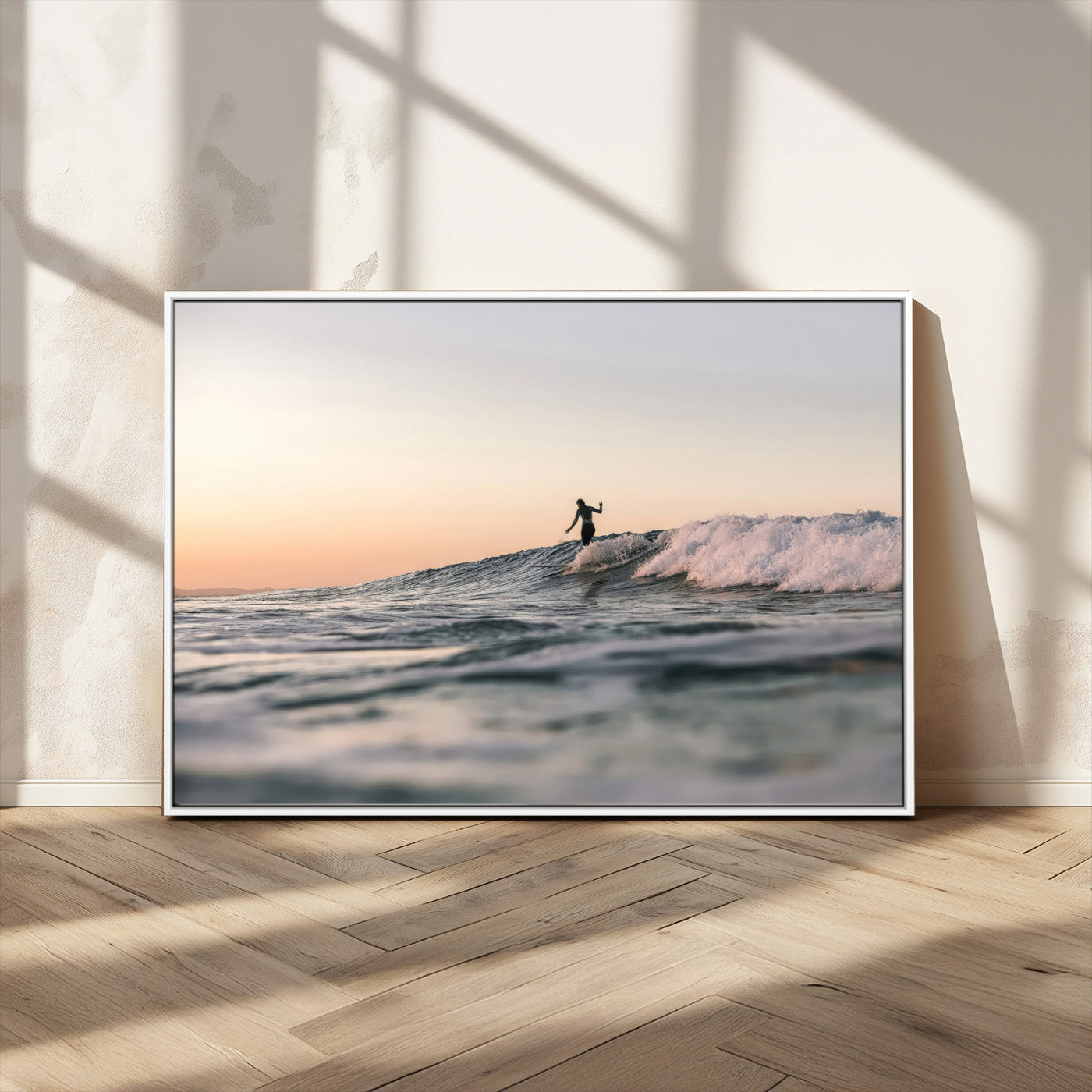 58502923-MGV-FC-36X24_White-Wave Rider Wall Art Canvas Print, Framed Ocean Wave Art Picture Print, Riding Surf Perfect Sunset Surf Decor Artwork