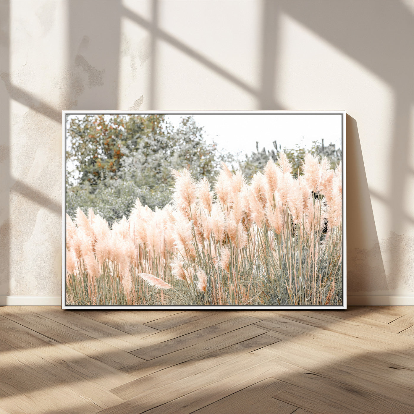21826392-MGV-CV-36X24-Pampas Grass Wall Art Canvas Print, Framed Soft Pampas Art Picture Print, Pastel Grasses Perfect Soft Neutral Boho Decor Artwork