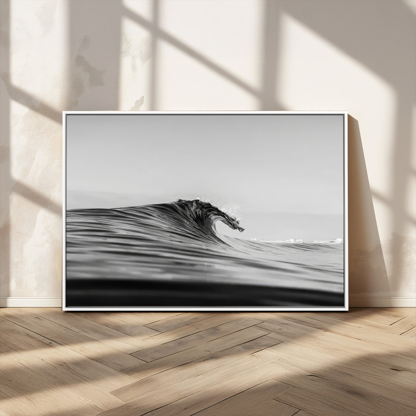 24029476-MGV-CV-36X24-Black Wave Wall Art Canvas Print, Framed Abstract Surf Art Picture Print, Minimalist Ocean Perfect Minimalist Coastal Decor
