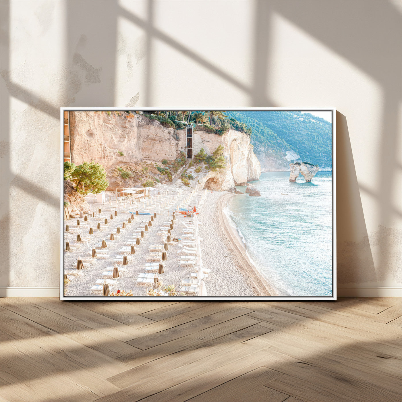 84816639-MGV-CV-36X24-Mediterranean Beach Wall Art Canvas Print, Framed Airy Coastal Art Picture Print, Summer Shore Perfect Coastal Retreat Decor