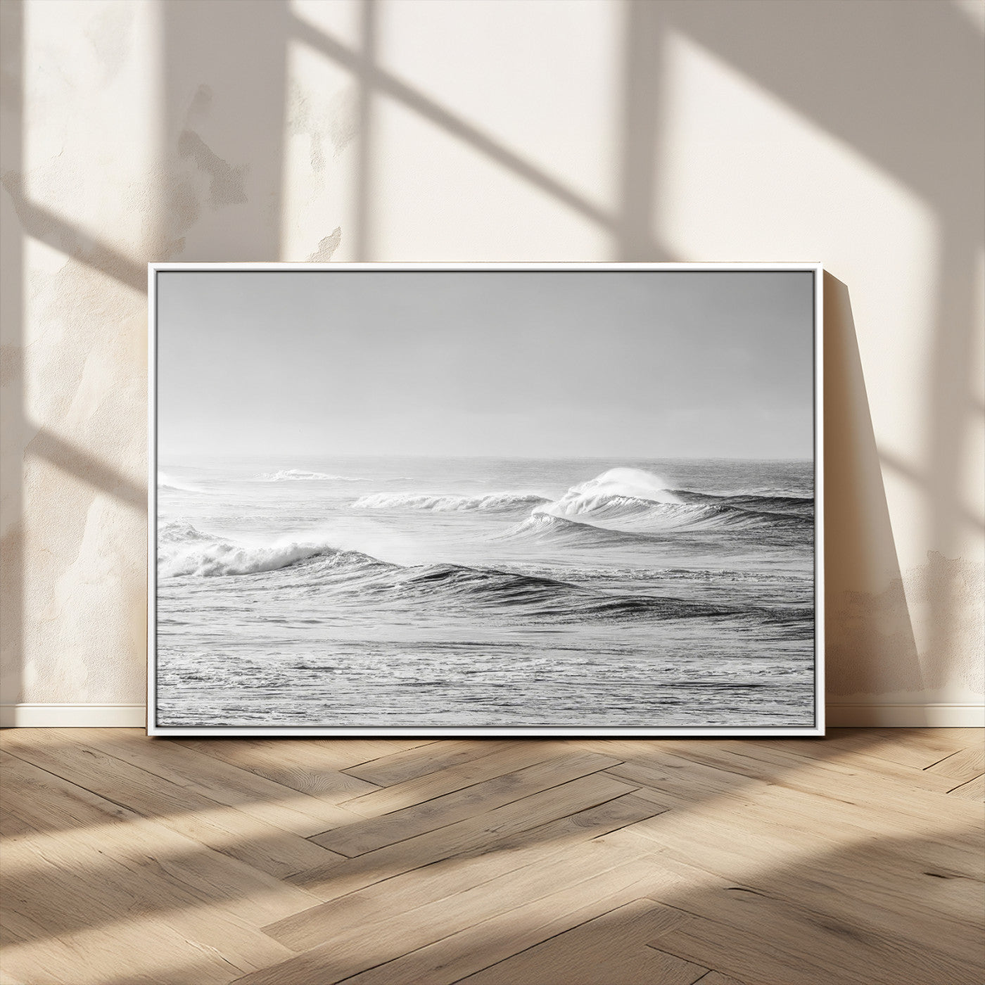 98634812-MGV-CV-36X24-Black and White Ocean Waves Wall Art – Minimalist Sea Canvas Print, Coastal Photography Decor for Living Room, Bedroom or Office