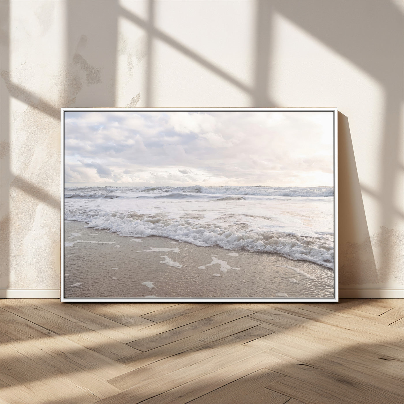 70596264-MGV-CV-36X24-Ocean Waves Wall Art Canvas Print, Framed Coastal Shoreline Art Picture Print, Sea Foam Perfect Coastal Minimalist Decor Artwork