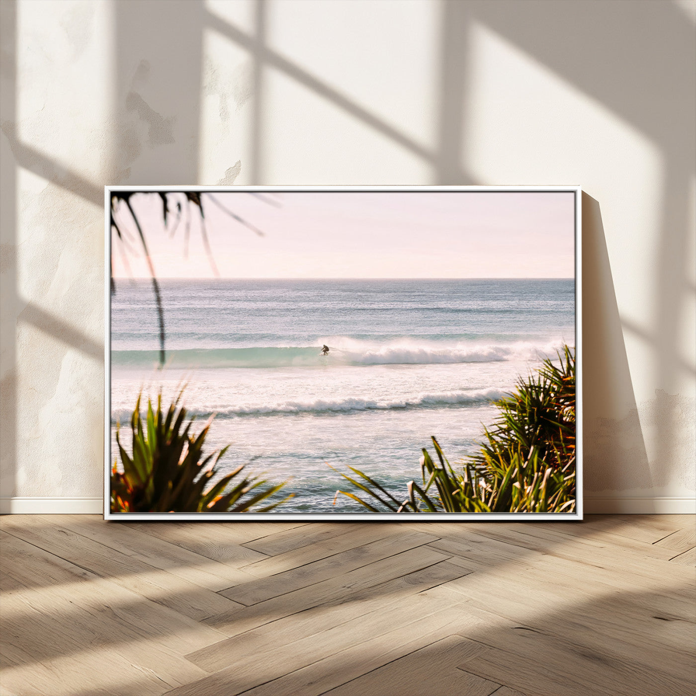 23287092-MGV-CV-36X24-Ocean Surfer Wall Art Canvas Print, Framed Coastal Surf Art Picture Print, Tropical Beach Perfect Tropical Coastal Decor Artwork
