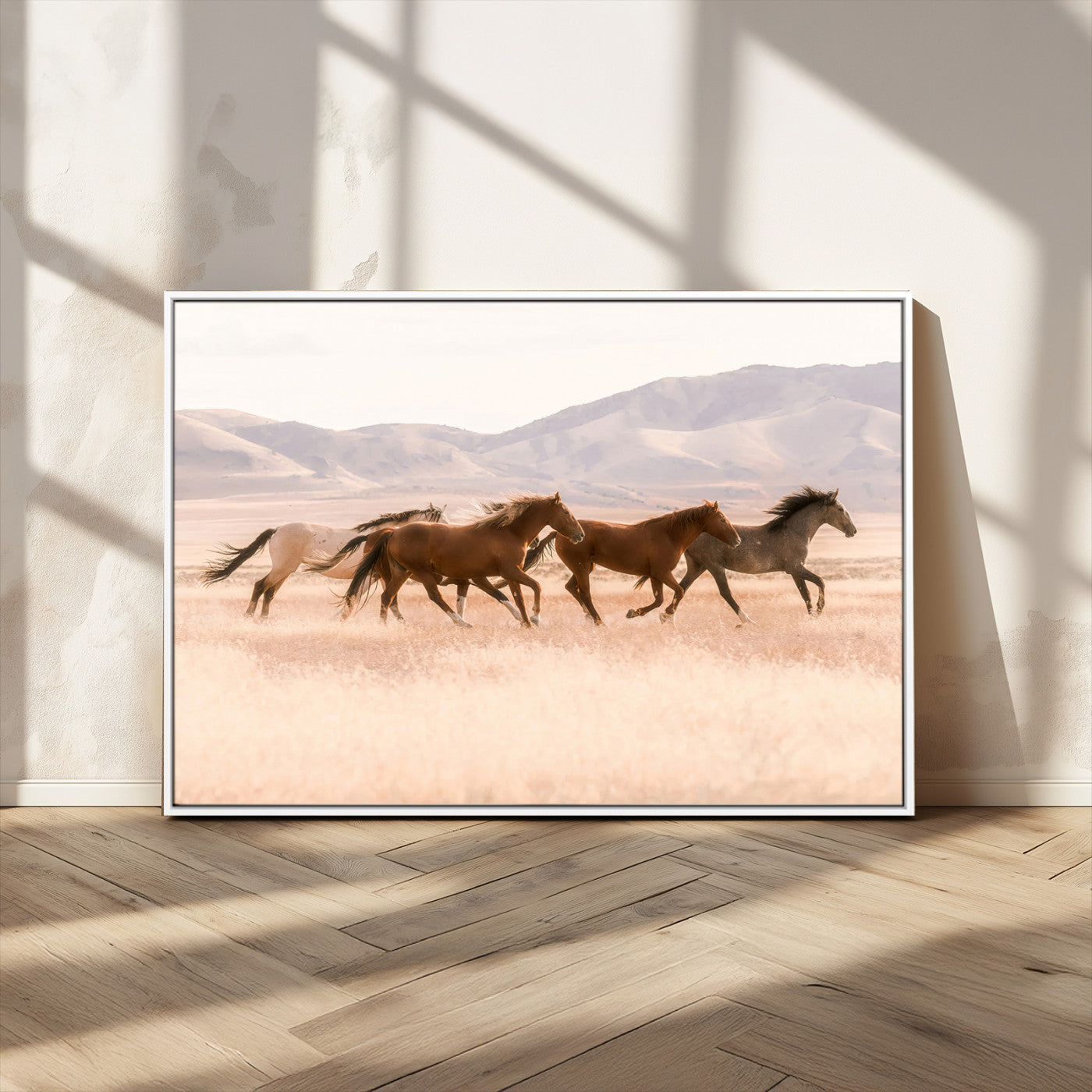 83644685-MGV-CV-36X24-Wild Horse Art Wall Art Canvas Print, Framed Rustic Western Art Picture Print, Desert Horse Scene Perfect Rustic Western Decor