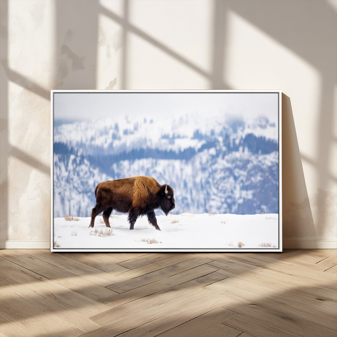 58512275-MGV-CV-36X24-Cowboy Aesthetic Wall Art Canvas Print, Framed Neutral Animal Theme Art Picture Print, Bison Ranch Style Perfect Rustic Western