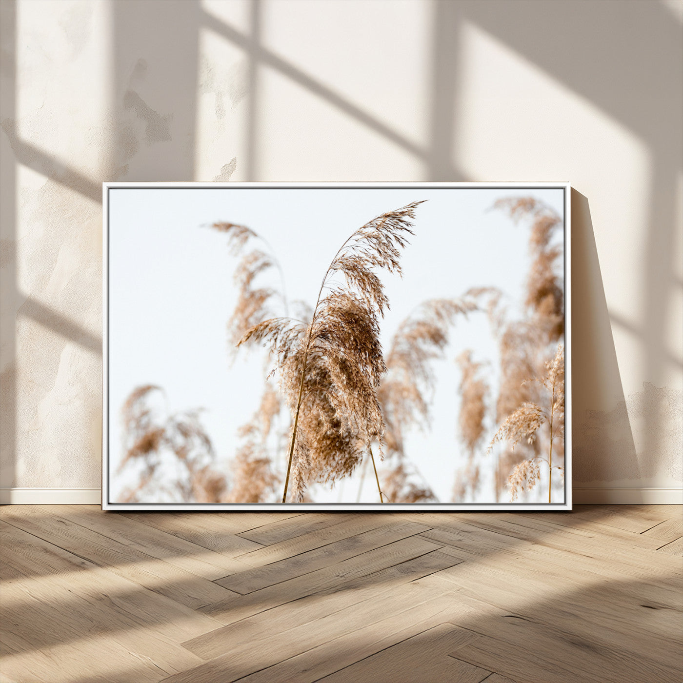 17019393-MGV-CV-36X24-Pampas Grass Wall Art Canvas Print, Framed Neutral Tones Art Picture Print, Minimalist Nature Perfect Boho Minimalist Decor