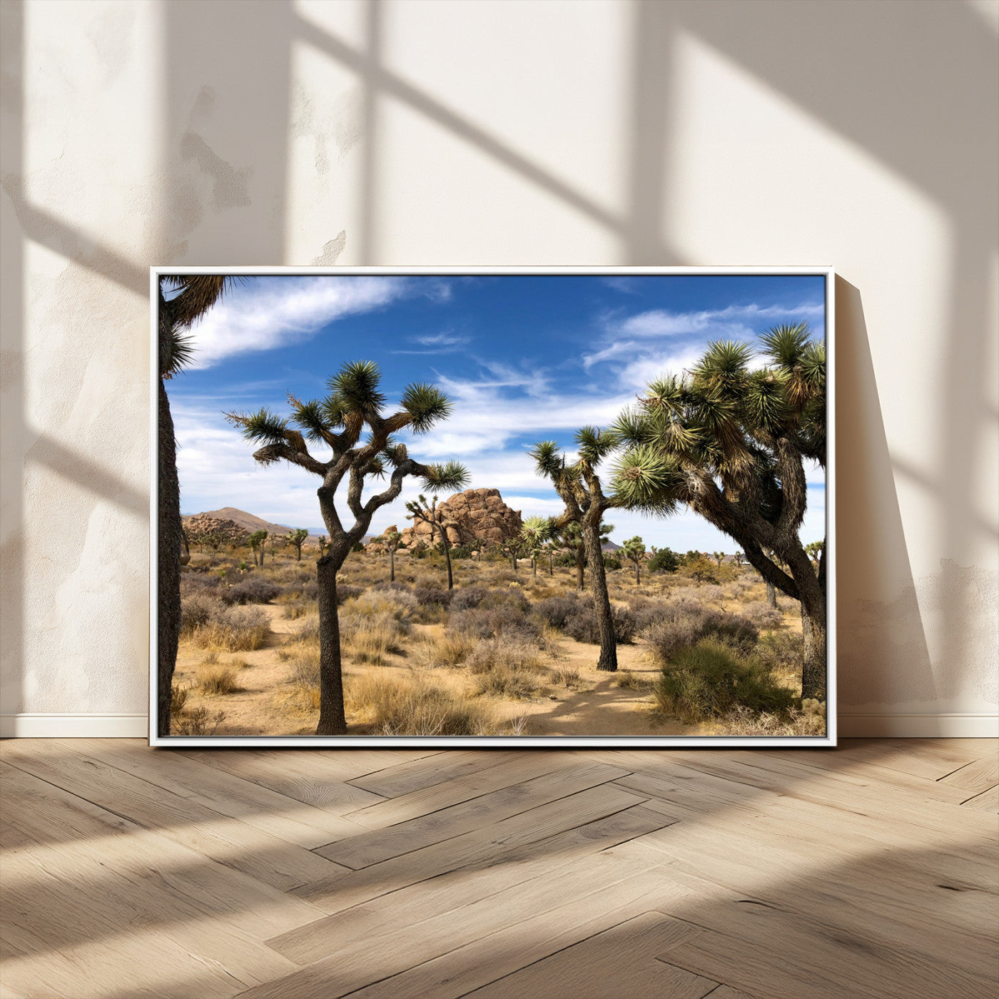 25722592-MGV-CV-36X24-Joshua Tree Desert Wall Art Canvas Print, Framed Southwestern Nature Art Picture Print, Rustic Earth Tones Perfect Southwestern