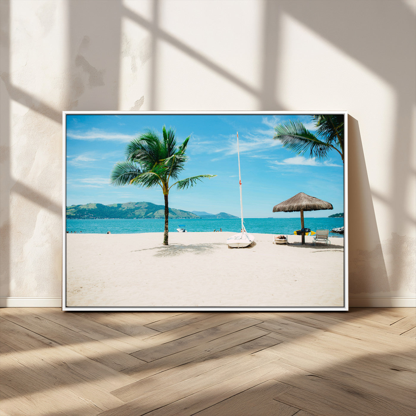 42623350-MGV-CV-36X24-Tropical Beach Wall Art Canvas Print, Framed Palm Tree Art Picture Print, Ocean View Perfect Tropical Coastal Decor Artwork