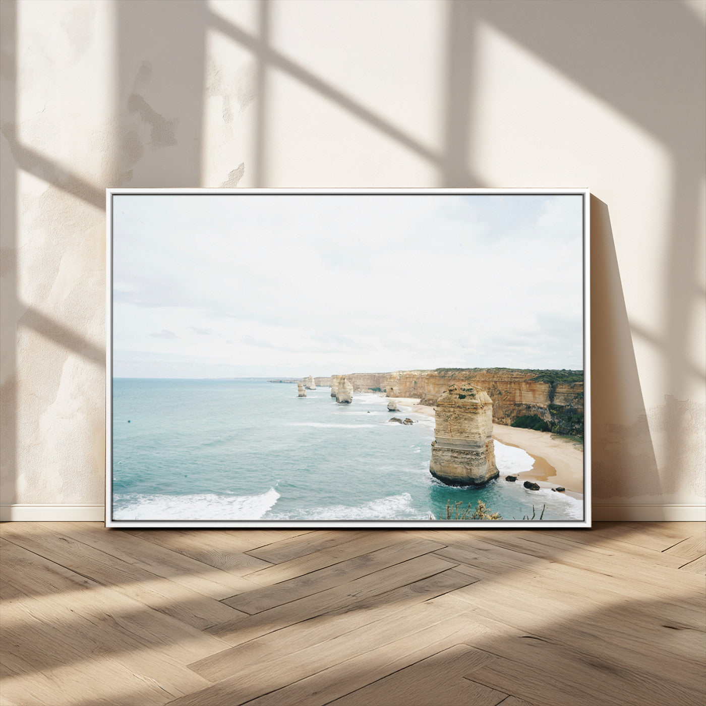 70095633-MGV-CV-36X24-Twelve Apostles Wall Art Canvas Print, Framed Coastal Cliffs Art Picture Print, Rugged Rock Formations Perfect Minimalist Coastal