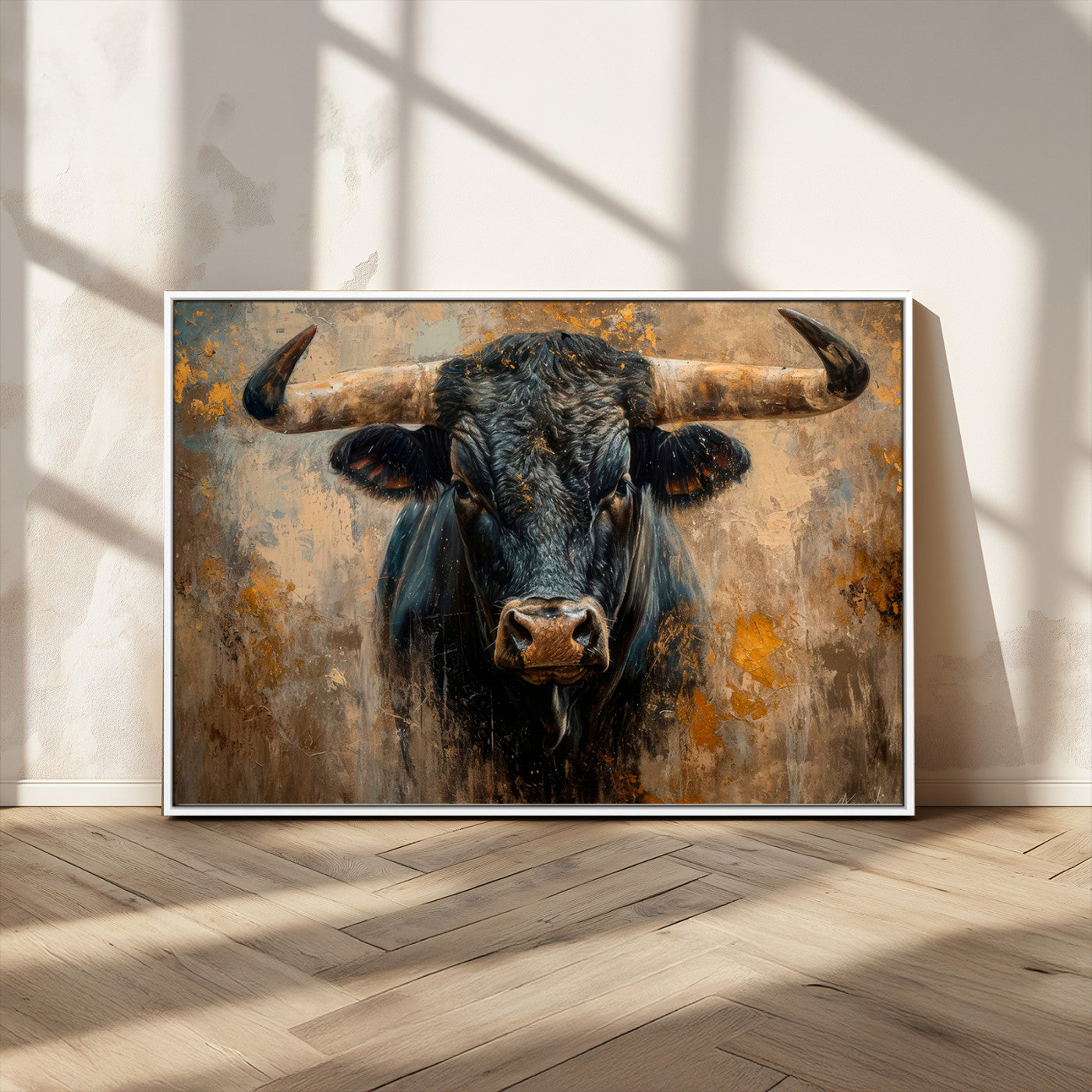 91615410-MGV-CV-36X24-Bull Wall Art – Rustic Western Longhorn Canvas Print, Powerful Abstract Animal Painting, Farmhouse Ranch Decor for Living Room,