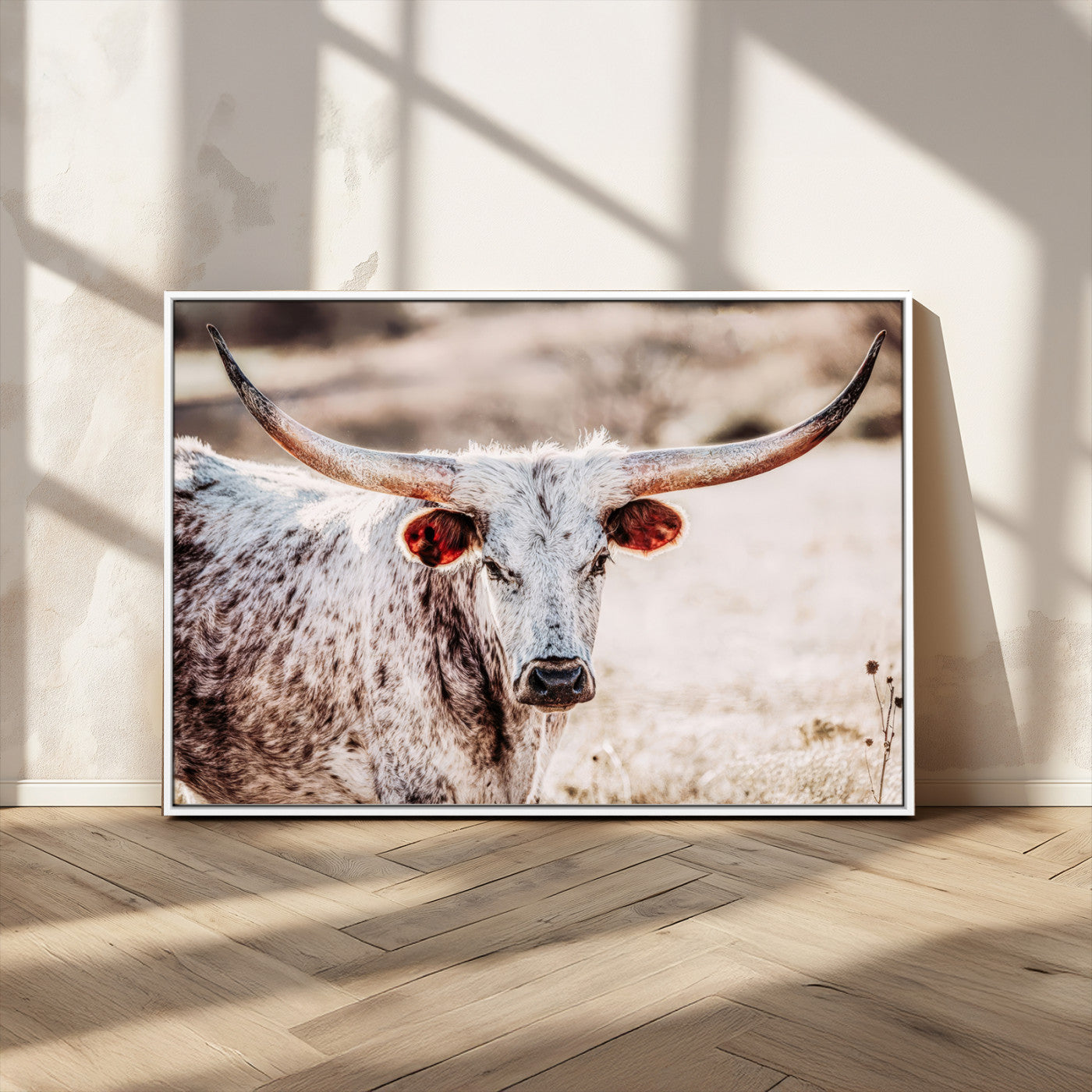 72388892-MGV-CV-36X24-Texas Longhorn Wall Art – Rustic Western Canvas Print, Cowboy Style Farmhouse Bull Artwork for Living Room, Ranch, Office or Man