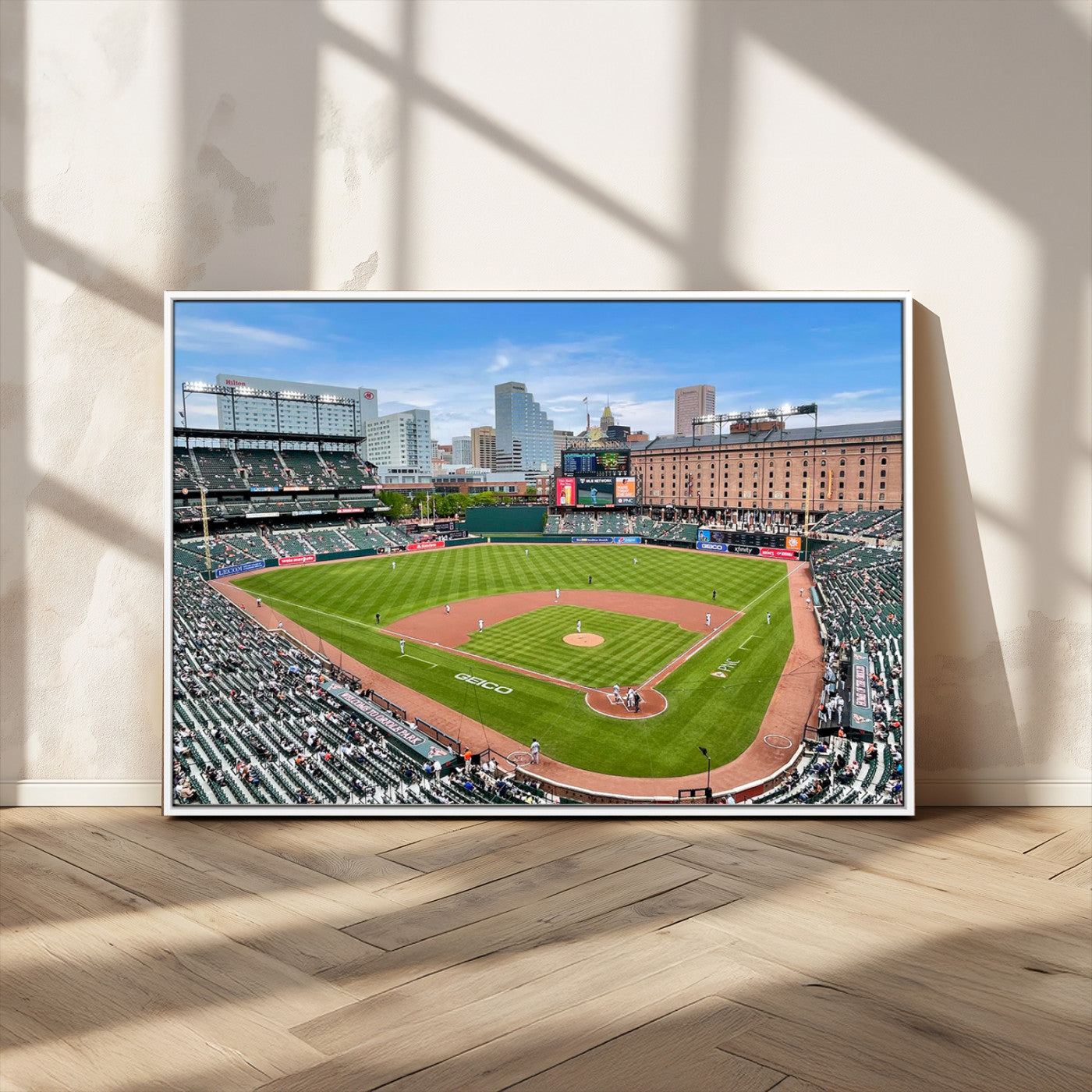 76426407-MGV-CV-36X24-Baseball Stadium Daytime – Panoramic Ballpark Canvas Wall Art, Sports Decor for Office, Man Cave, Game Room, Sports Bar, Baseball