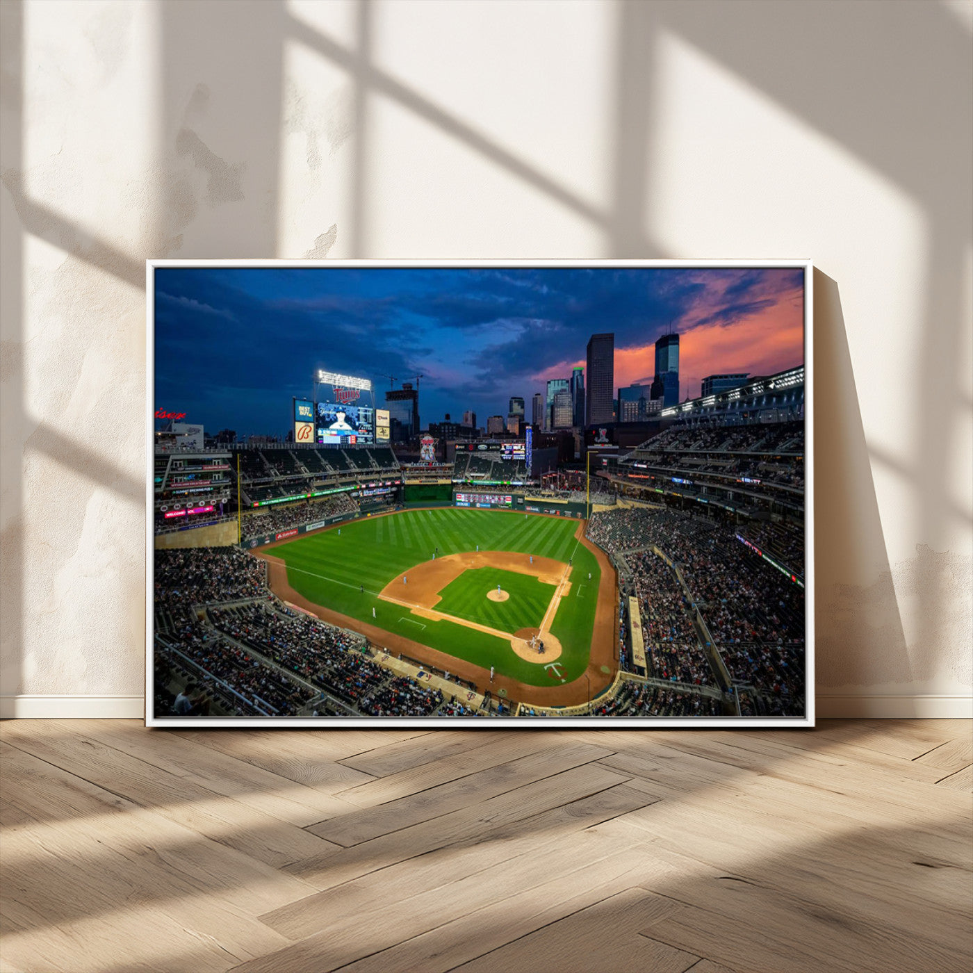 68222753-MGV-FC-36X24_White-Baseball Stadium Wall Art – Panoramic Night Game Canvas Print, Sports Decor for Man Cave, Office, Bar, or Living Room