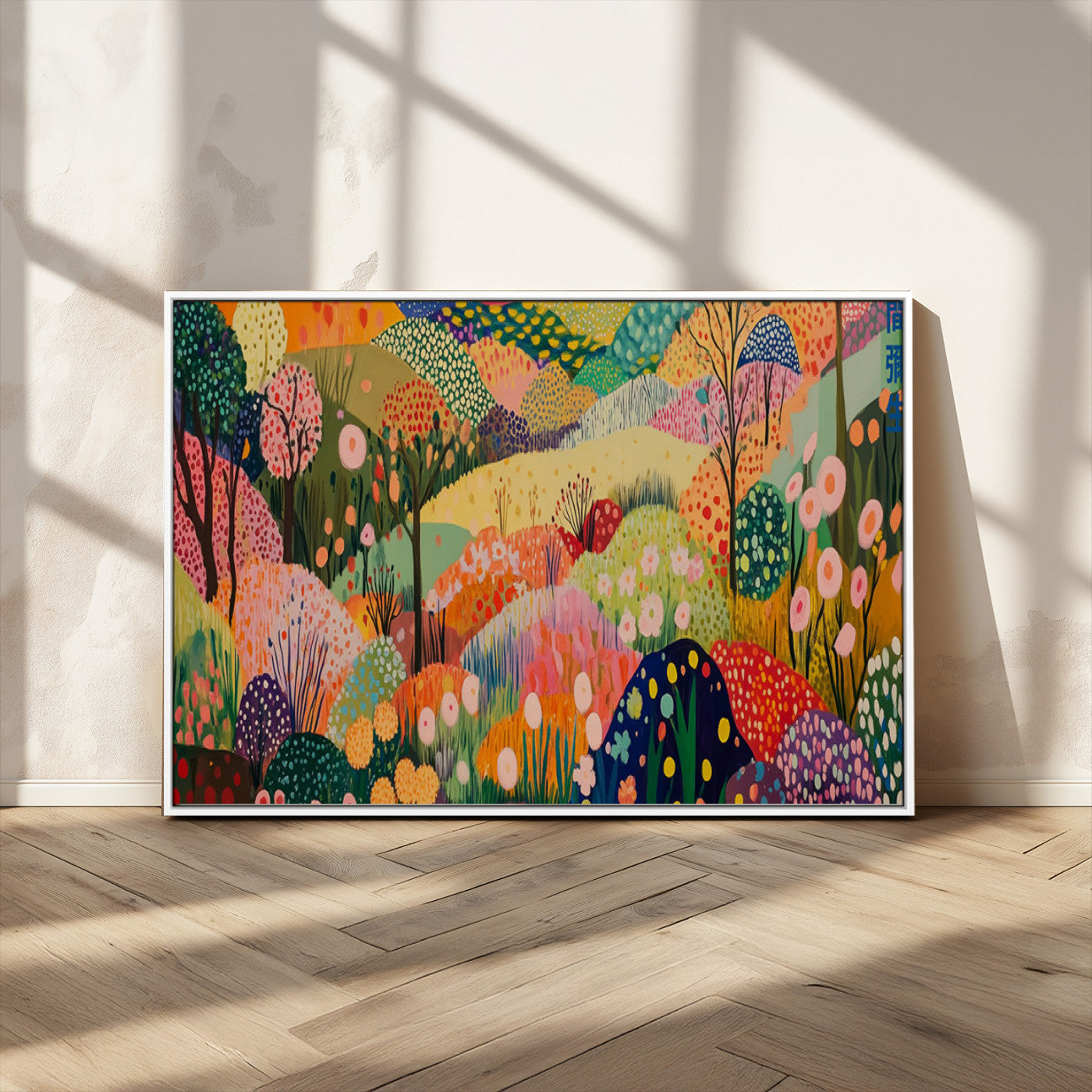 79636380-MGV-CV-36X24-Colorful Abstract Landscape Wall Art – Vibrant Hills and Flowers Canvas Print, Modern Whimsical Artwork for Living Room, Bedroom,