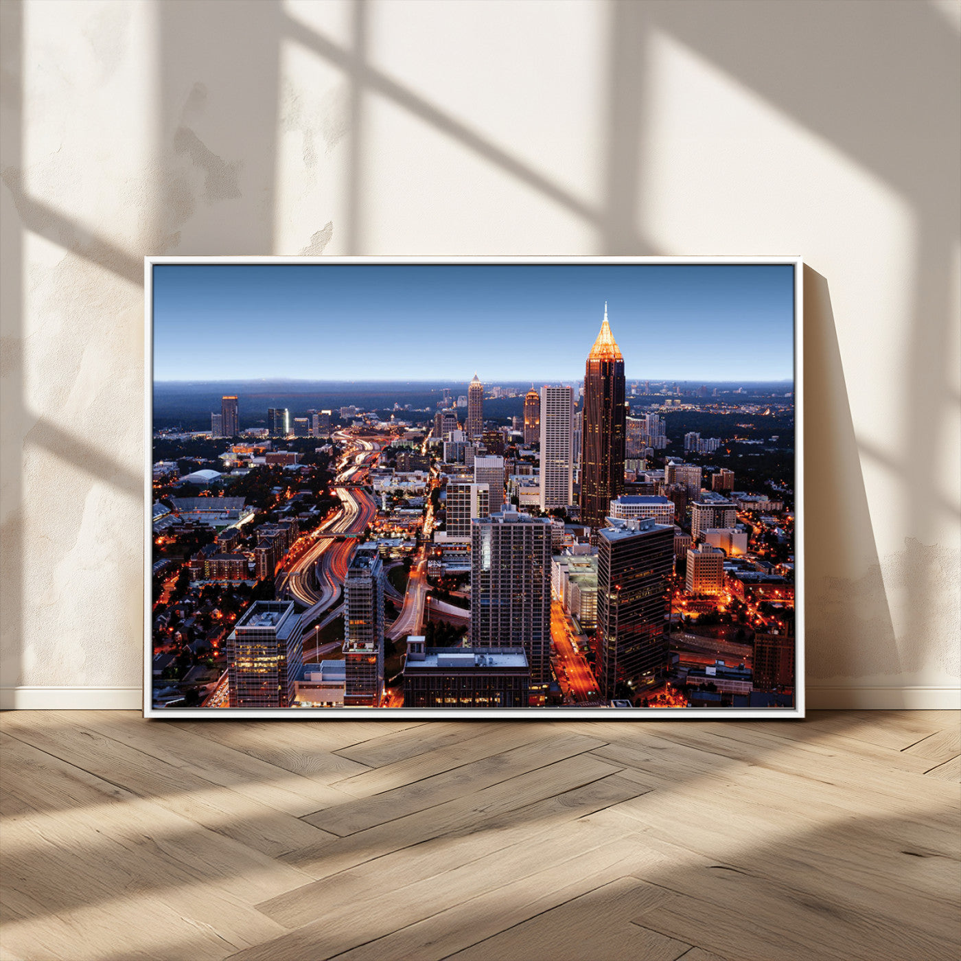 81886632-MGV-CV-36X24-Atlanta Skyline Wall Art – Vibrant City Lights Canvas Print, Modern Urban Cityscape Decor for Living Room, Office, or Apartment