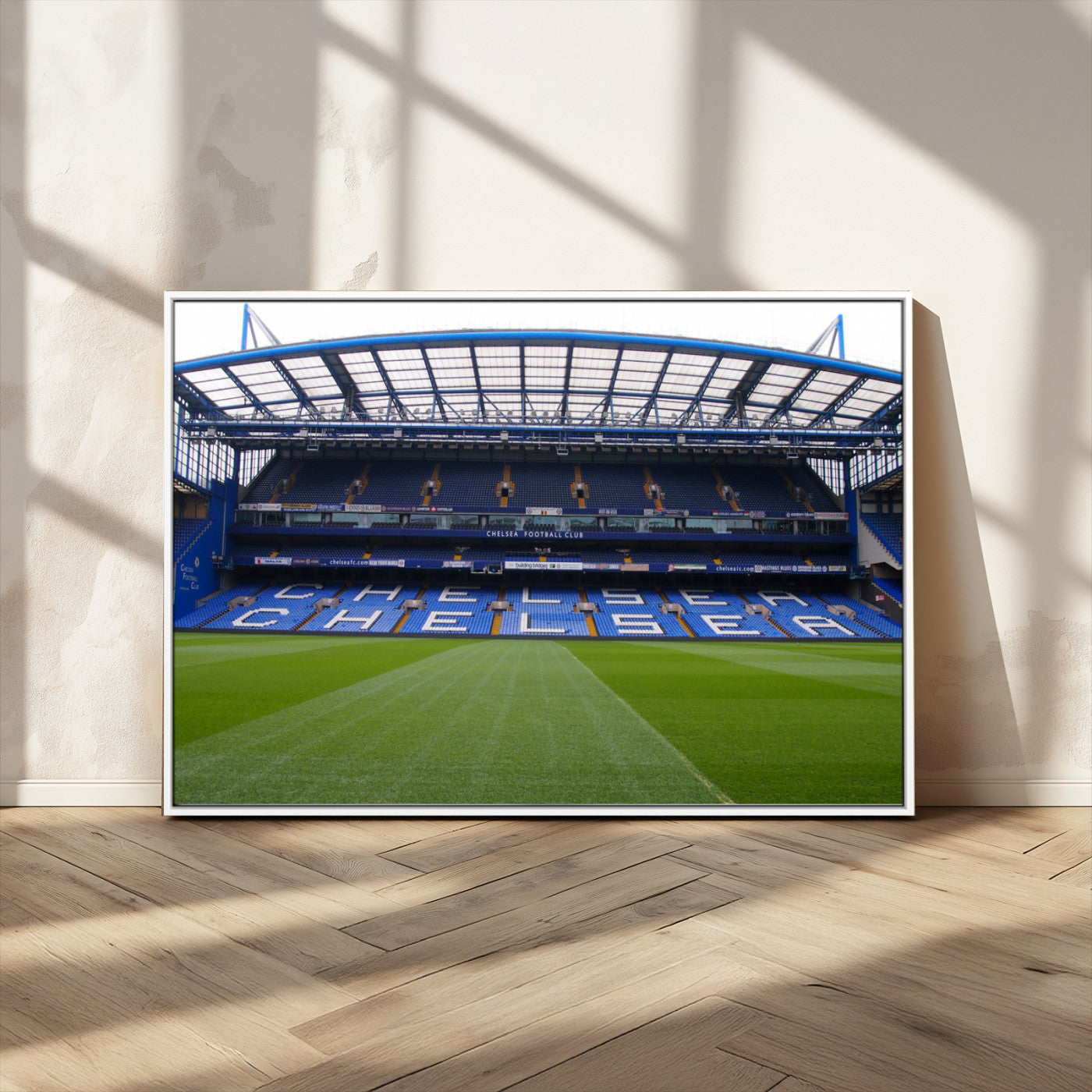 38616413CHELSA-MGV-CV-36X24-Chelsea Stadium Wall Art – Panoramic Football Field Canvas Print, Game Day Sports Decor for Living Room, Office, or Man Cave