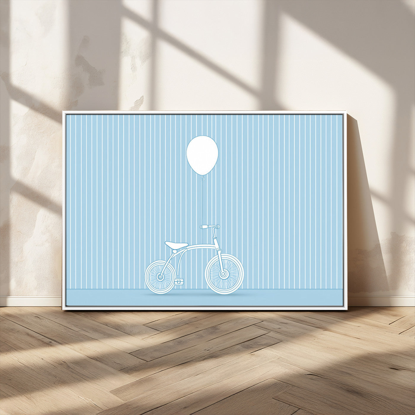 56479838-MGV-CV-36X24-Bicycle Wall Art – Minimalist Blue Canvas Print with Balloon Illustration, Modern Decor Artwork for Kids Room, Nursery, or Living