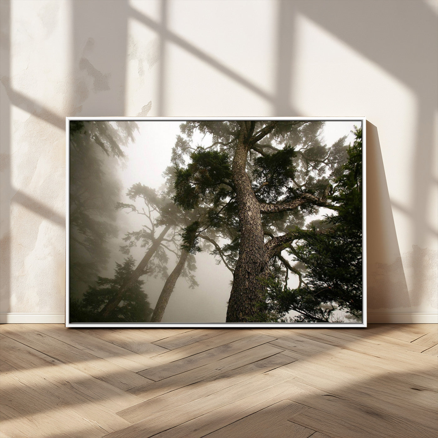 87969493-MGV-FC-36X24_White-Forest Wall Art – Misty Tall Trees Canvas Print, Dramatic Woodland Photography Decor for Bedroom, Living Room, Office, Cabin,