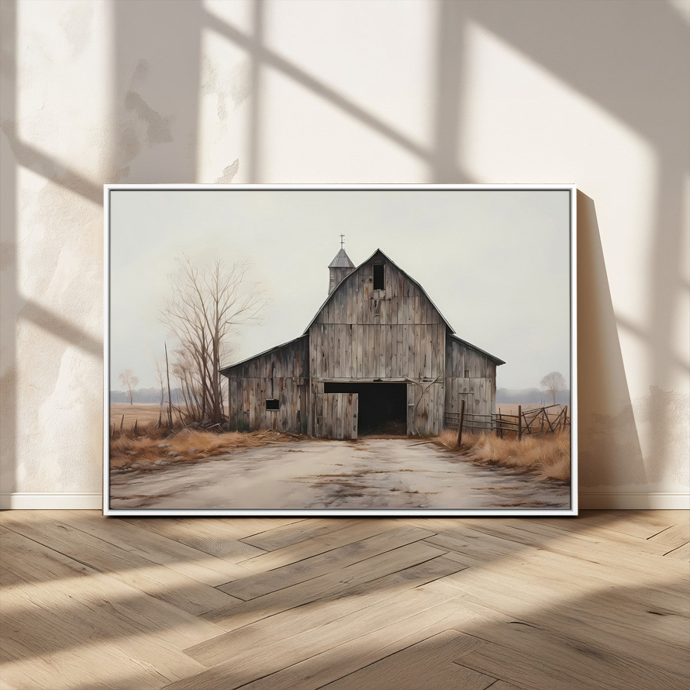 90499-MGV-CV-36X24-Old Barn Wall Art Canvas Print, Framed Rustic Barn Art Picture Print, Abandoned Farm Perfect Rustic Farmhouse Decor Artwork