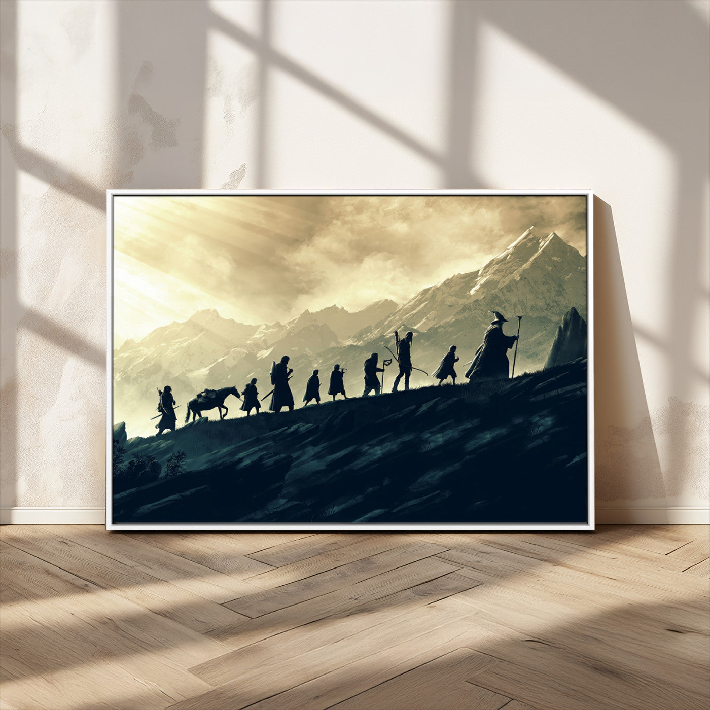 76547-MGV-CV-36X24-Fellowship Journey Wall Art Canvas Print, Framed LOTR Art Picture Print, Middle Earth Perfect Tolkien Fantasy Decor Artwork