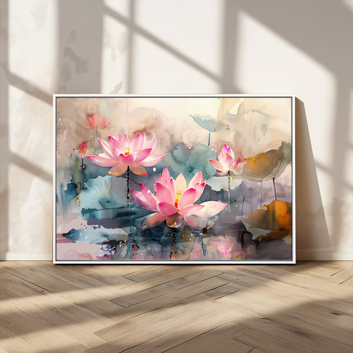 18414-MGV-CV-36X24-Pink Lotus Wall Art Canvas Print, Framed Water Lily Art Picture Print, Dreamy Floral Perfect Dreamy Botanical Decor Artwork