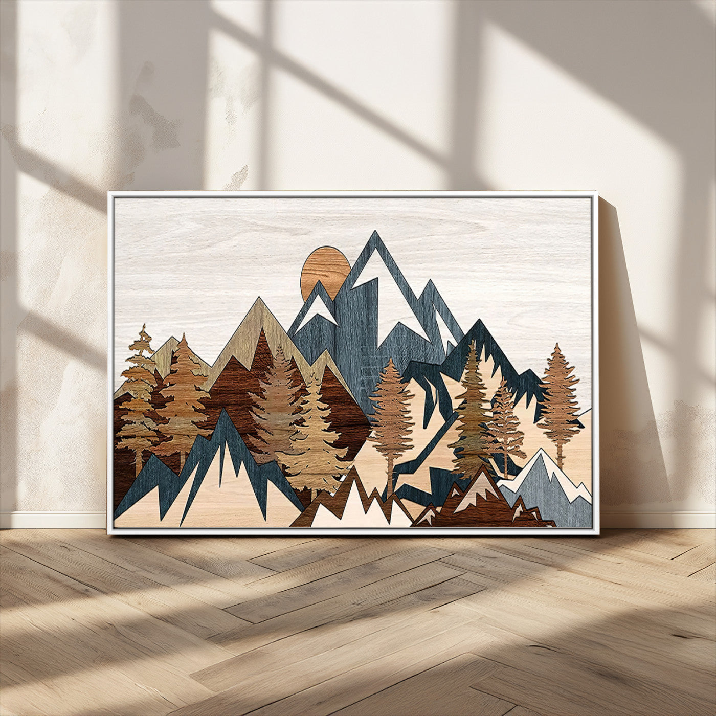 80300-MGV-CV-36X24-Geometric Mountains Wall Art Canvas Print, Framed Stylized Trees Art Picture Print, Graphic Forest Perfect Rustic Abstract Decor