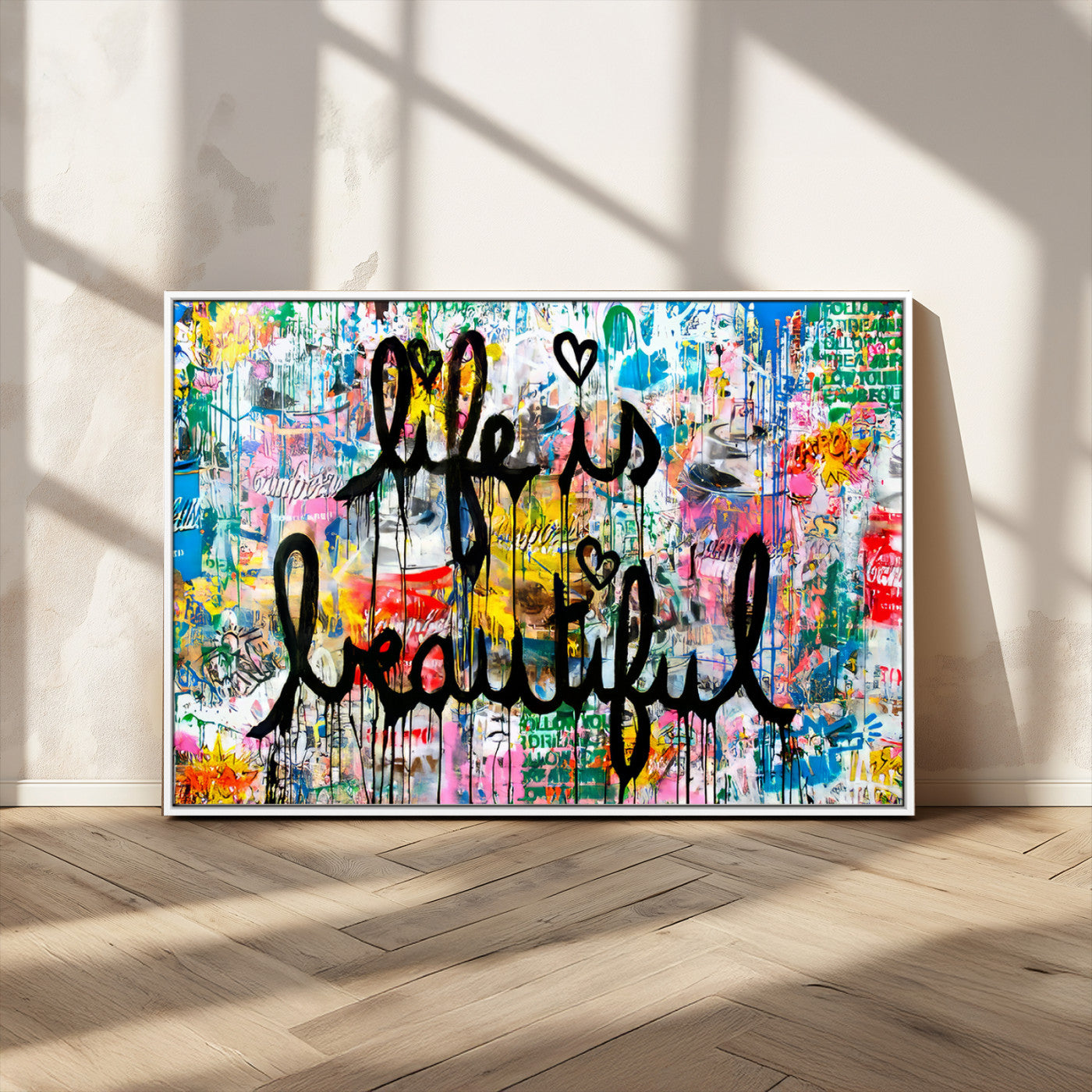36856-MGV-CV-36X24-Life Is Beautiful Wall Art – Colorful Graffiti Canvas Print, Modern Street Style Artwork, Inspirational Decor for Living Room,