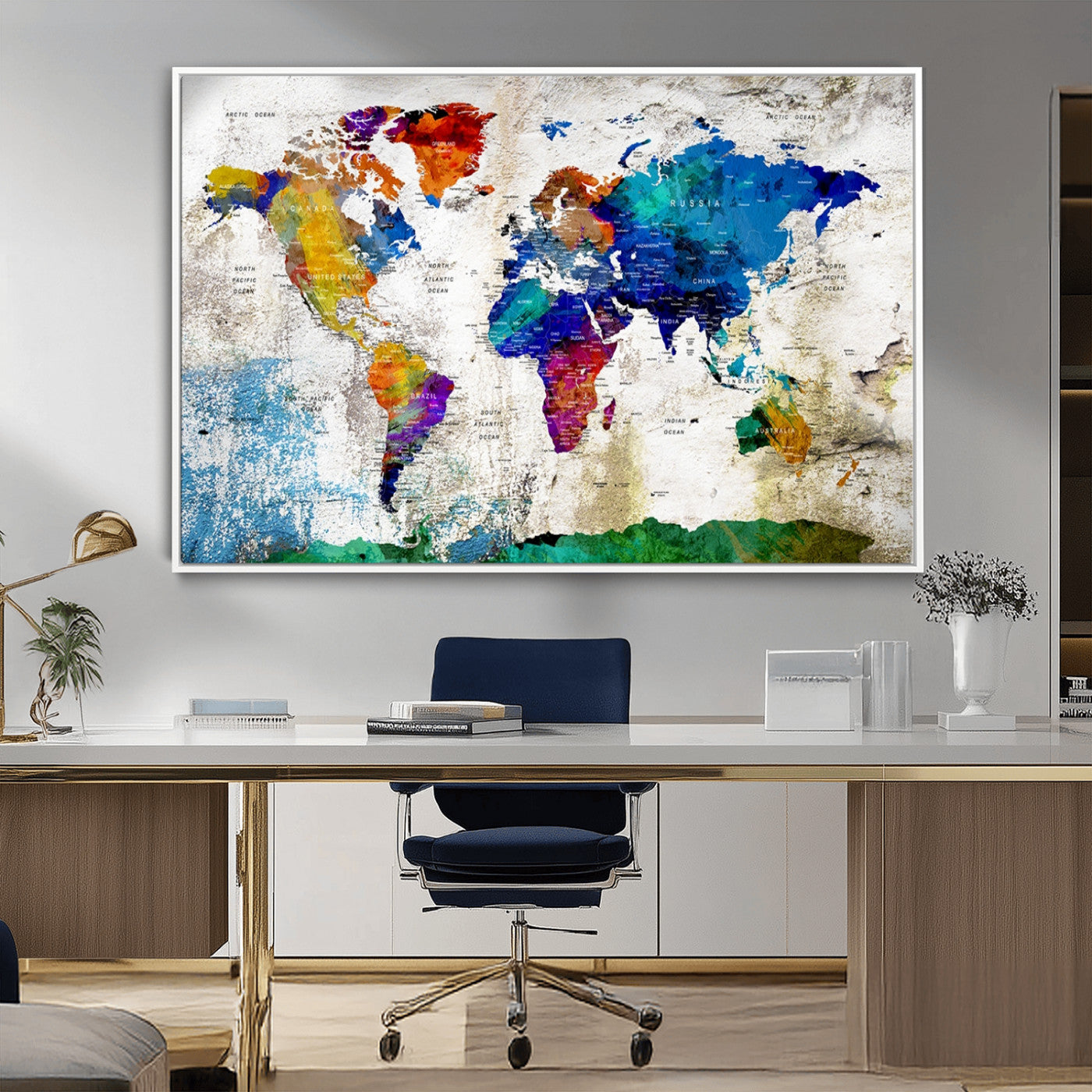 89870-MGV-FC-36X24_White-Colorful World Map Canvas Wall Art – Modern Abstract Travel Map Print, Vibrant Home and Office Decor