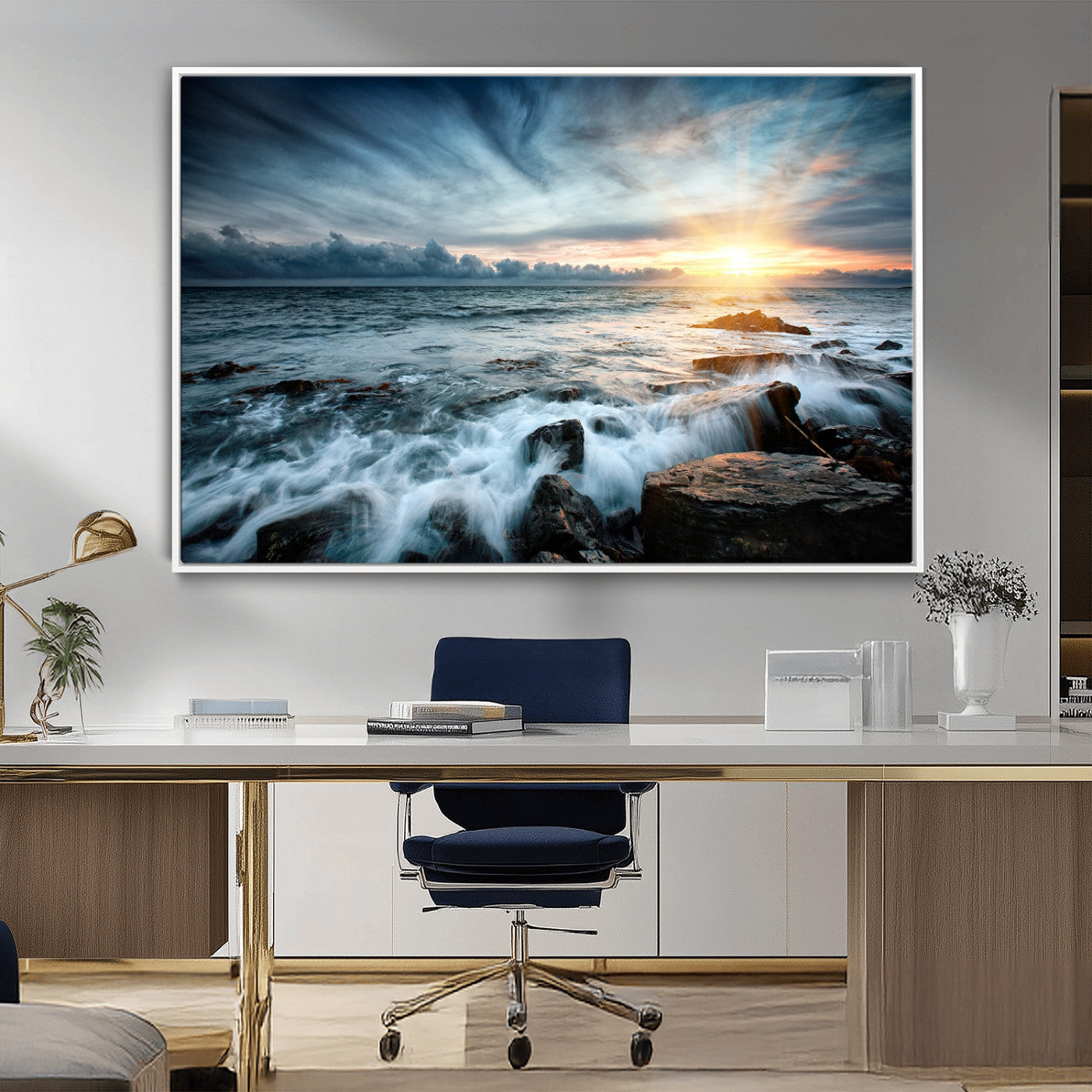 33428-MGV-CV-36X24-Ocean Sunrise Wall Art – Serene Seascape Canvas Print, Coastal Home or Office Decor, Perfect for Living Room, Bedroom, or Study