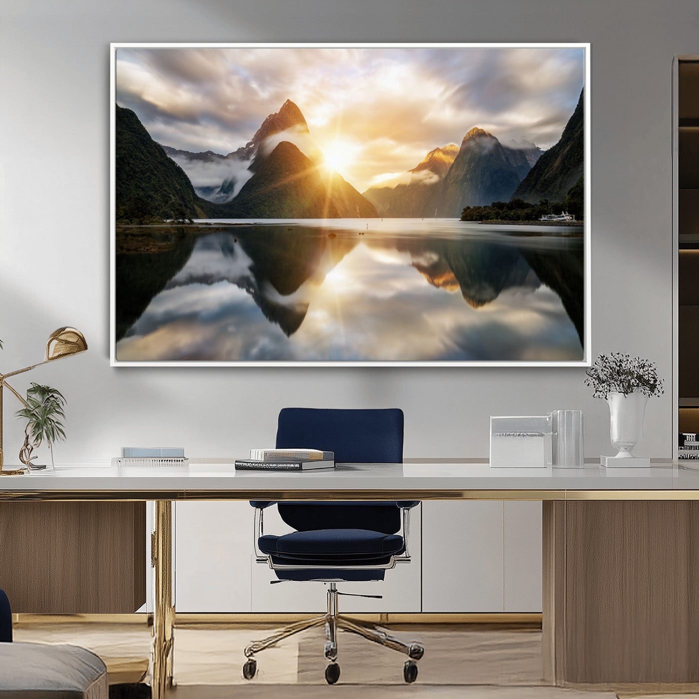 78842-MGV-CV-36X24-Sunrise Mountain Reflection Wall Art – Stunning Nature Landscape Canvas Print for Home, Office, Living Room or Relaxing Space