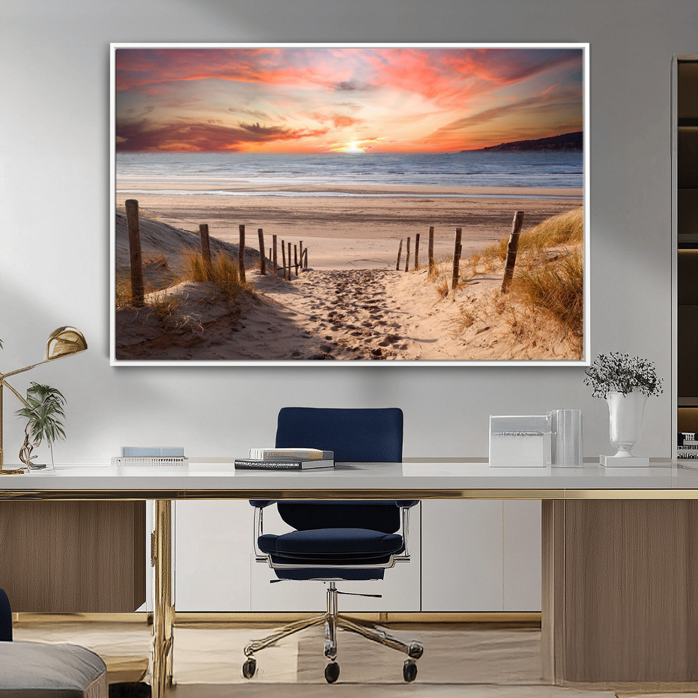 78111-MGV-FC-36X24_White-Sunset Pathway Wall Art – Panoramic Coastal Canvas Print, Tranquil Beach Decor for Living Room, Office or Bedroom