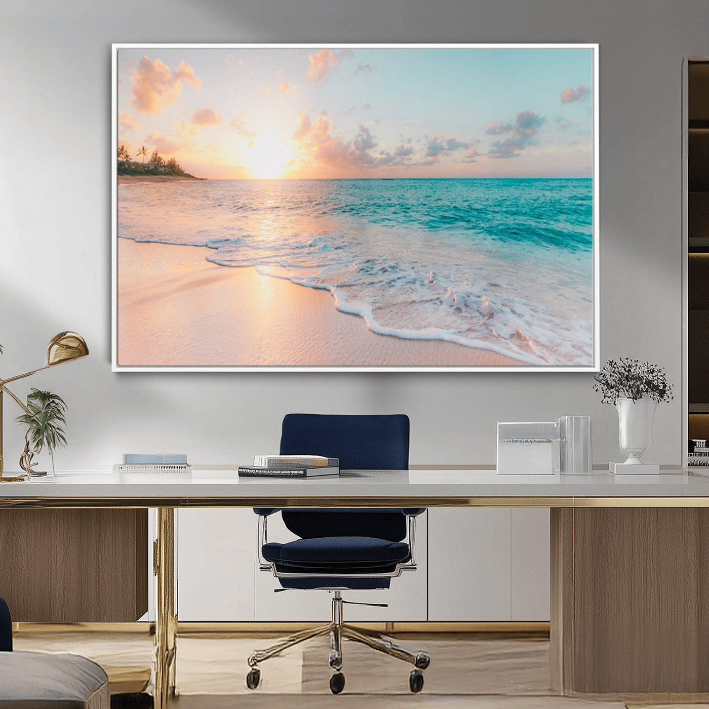89767-MGV-CV-36X24-Ocean Sunset Wall Art – Serene Beach Canvas Print with Pastel Sky and Waves, Coastal Seascape Artwork for Bedroom, Living Room, or