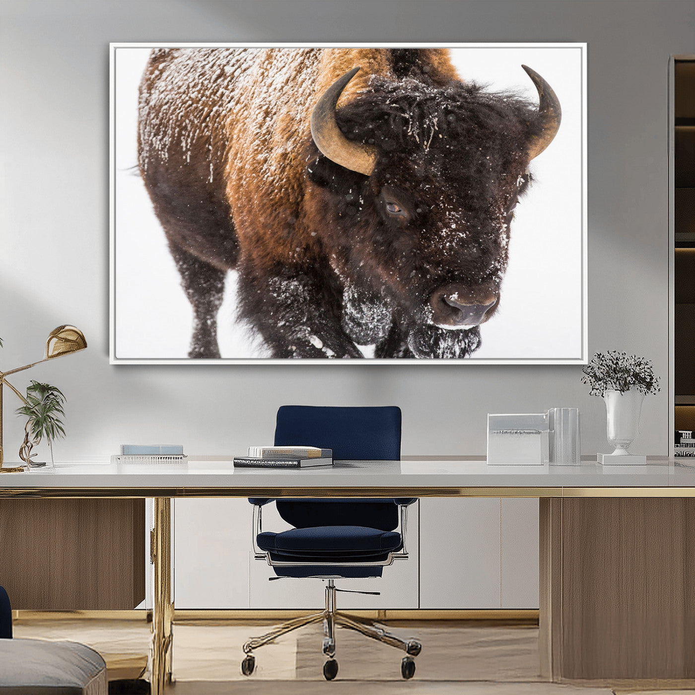 65605-MGV-FC-36X24_White-Snow Bison Wall Art – Close Up Buffalo Canvas Print, Rustic Western Wildlife Photography, Farmhouse Cabin Lodge Decor for Living