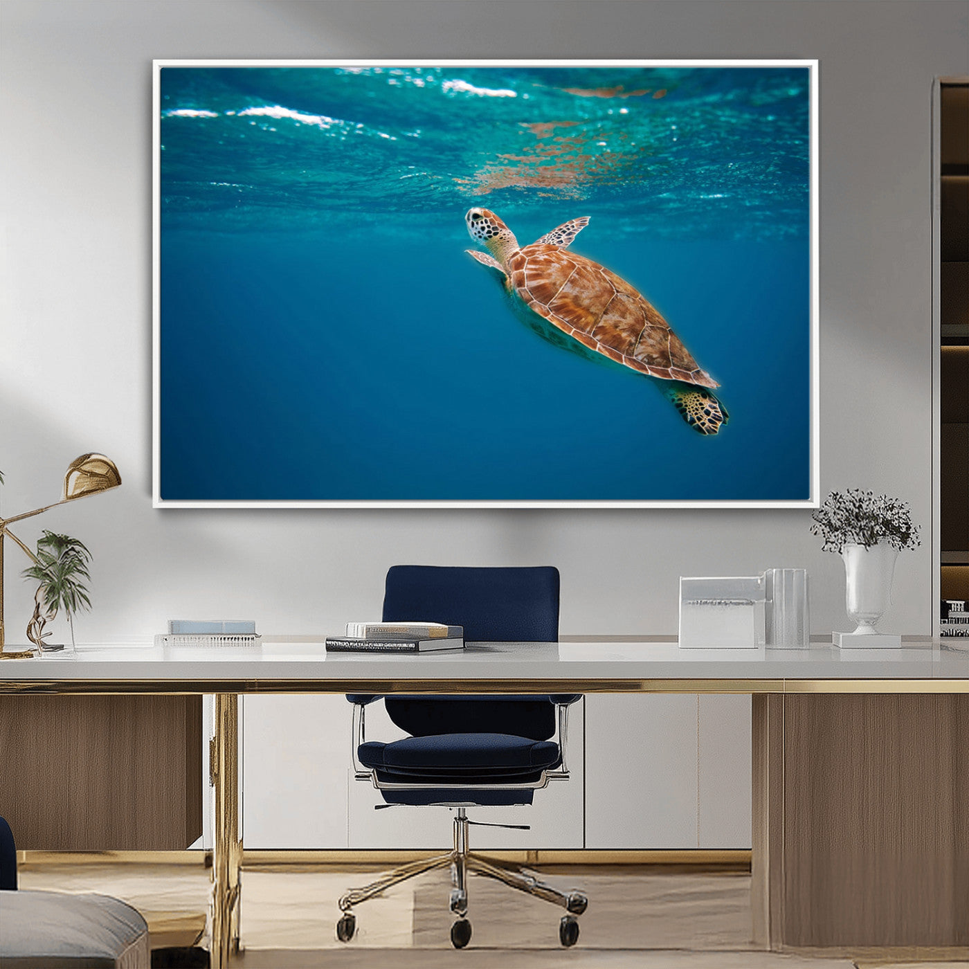 91440-MGV-FC-36X24_White-Sea Turtle Wall Art – Ocean Turtle Canvas Print, Underwater Marine Life Decor for Living Room, Office, Beach House or Bathroom
