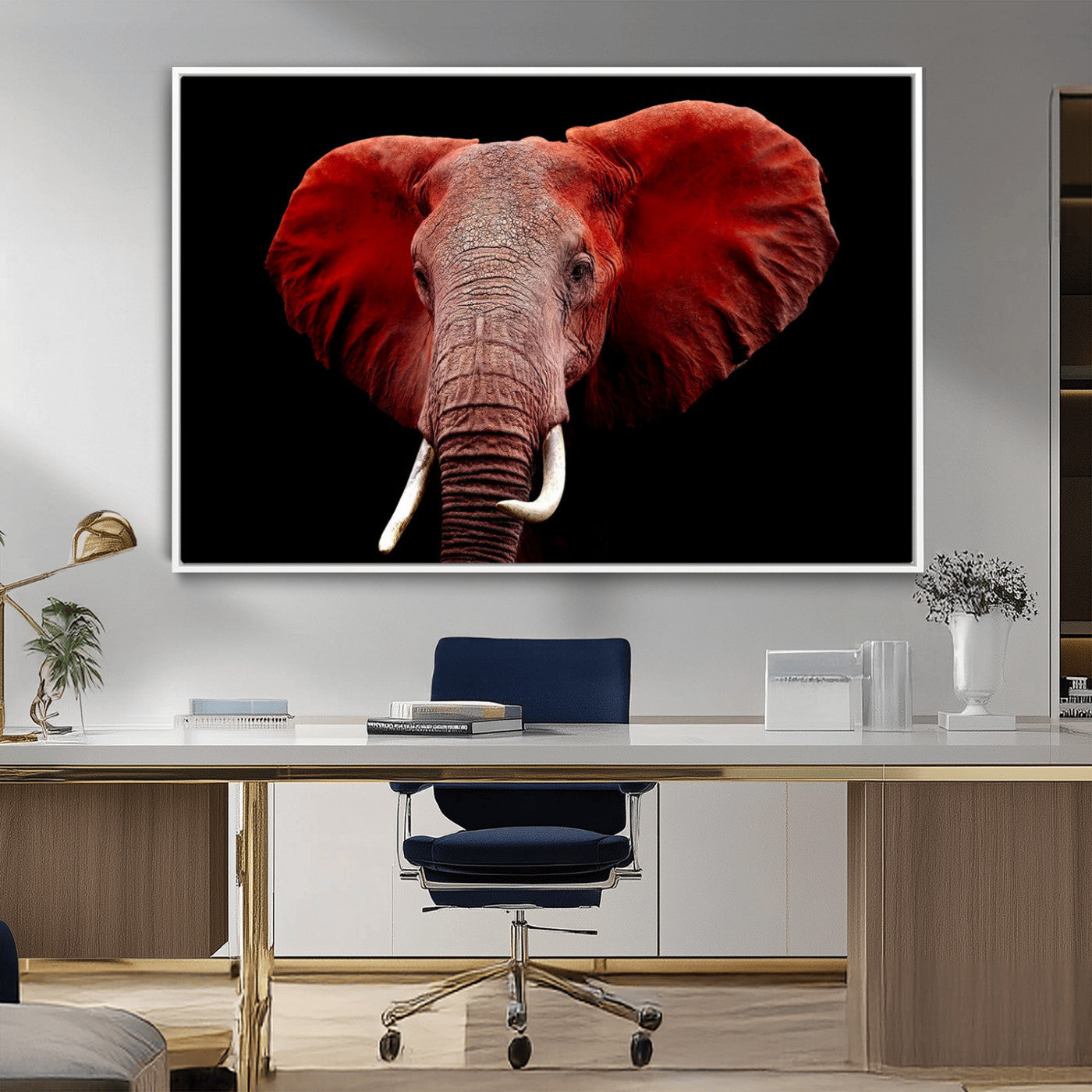 14788-MGV-FC-36X24_White-Red Elephant Wall Art – Bold Wildlife Canvas Print, African Safari Animal Decor for Living Room, Bedroom or Office
