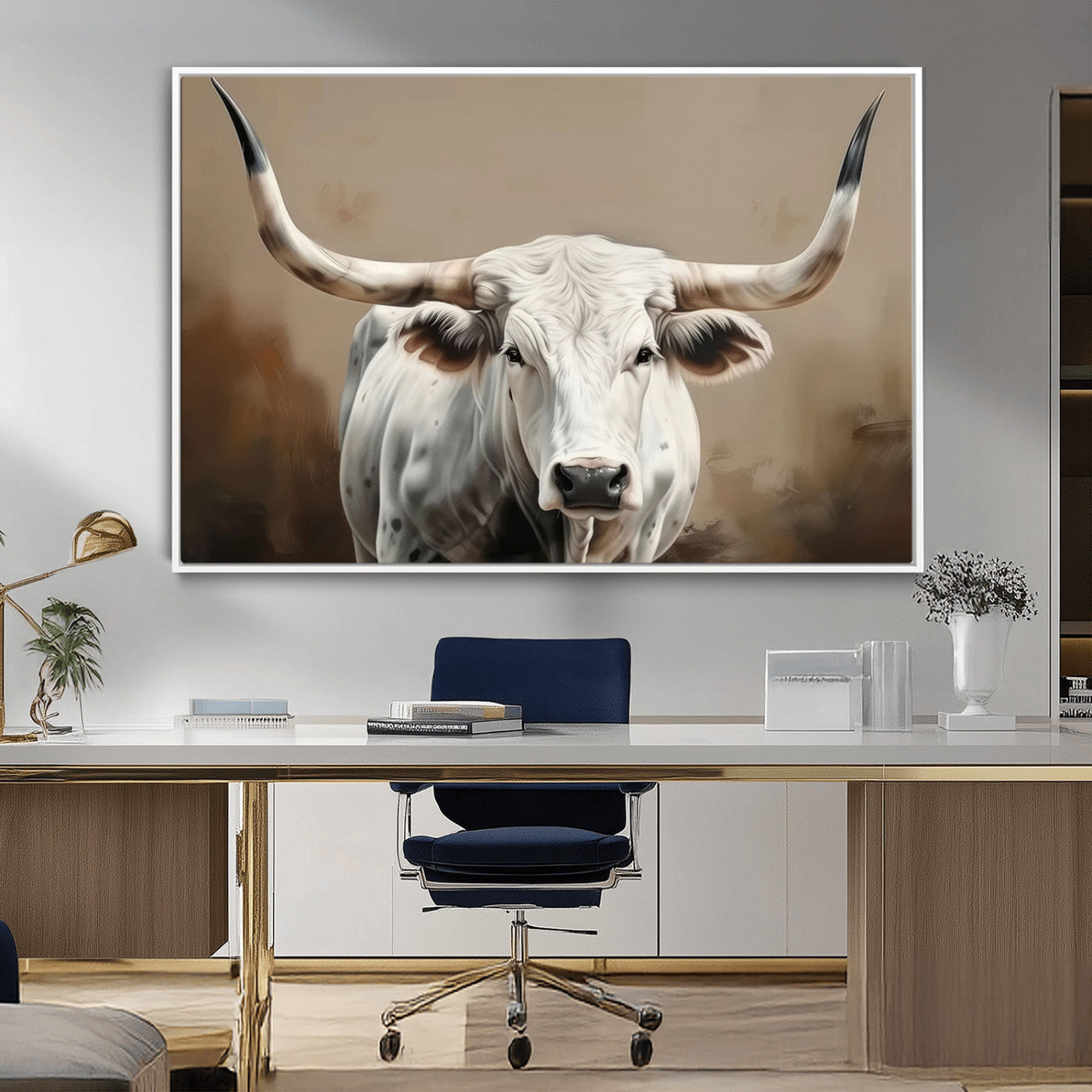 61423-MGV-CV-36X24-Longhorn Bull Wall Art – Rustic Western Texas Steer Canvas Print, Cowboy Farmhouse Decor for Living Room, Bedroom, Office or Ranch