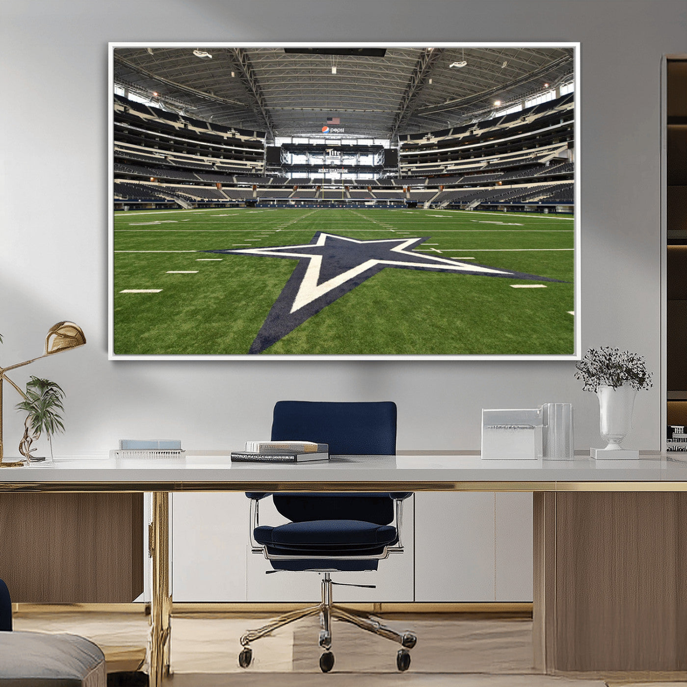 14834-MGV-FC-36X24_White-Dallas Att Stadium Wall Art Canvas Print, Framed Texas NFL Stadium Art Picture Print, American Football Stadium Perfect Sports