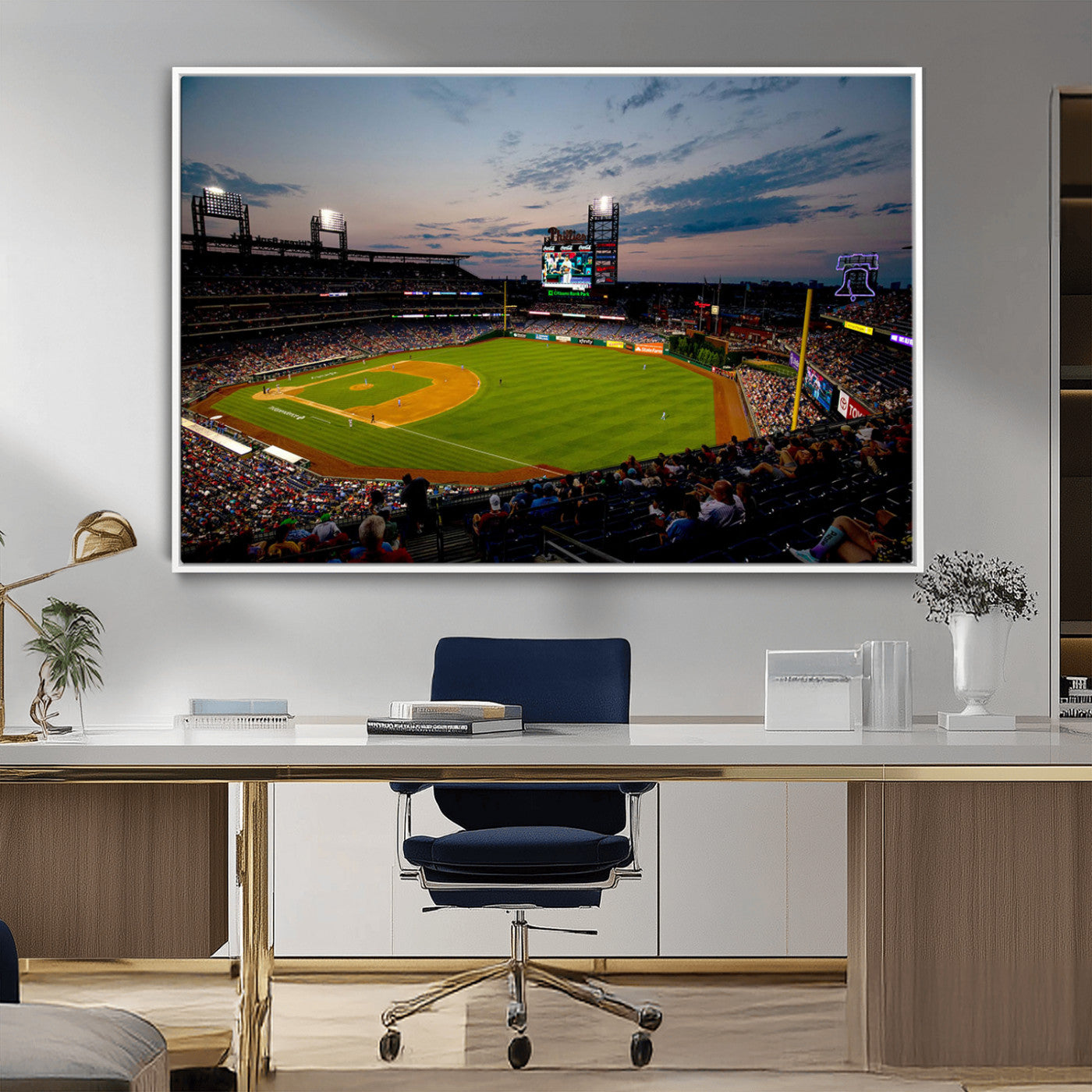 17415-MGV-FC-36X24_White-Philadelphia Phillies Stadium Wall Art Canvas Print, Framed Citizens Bank Park Art Picture Print, Phillies Stadium Field Perfect