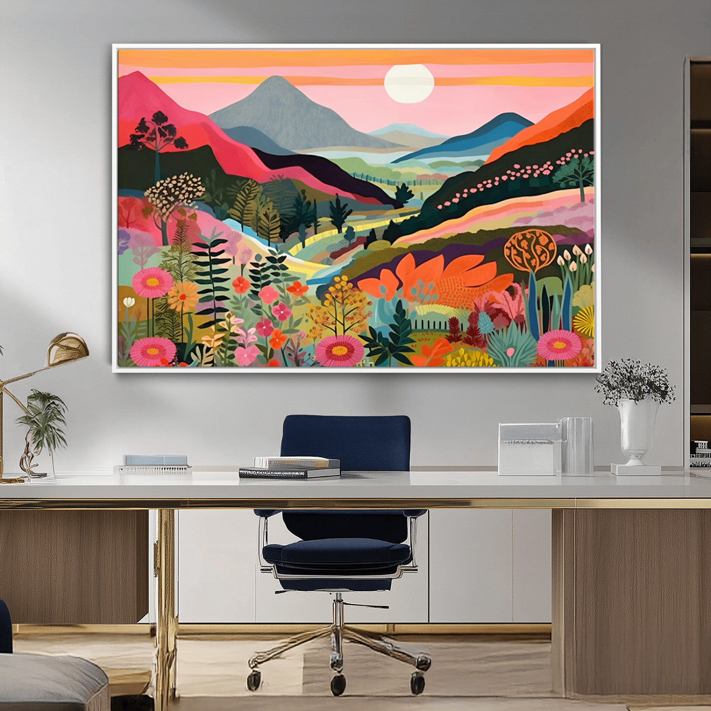 61376-MGV-CV-36X24-Floral Valley Wall Art – Panoramic Mountain Landscape Canvas Print, Vibrant Nature Decor for Living Room, Office, or Bedroom