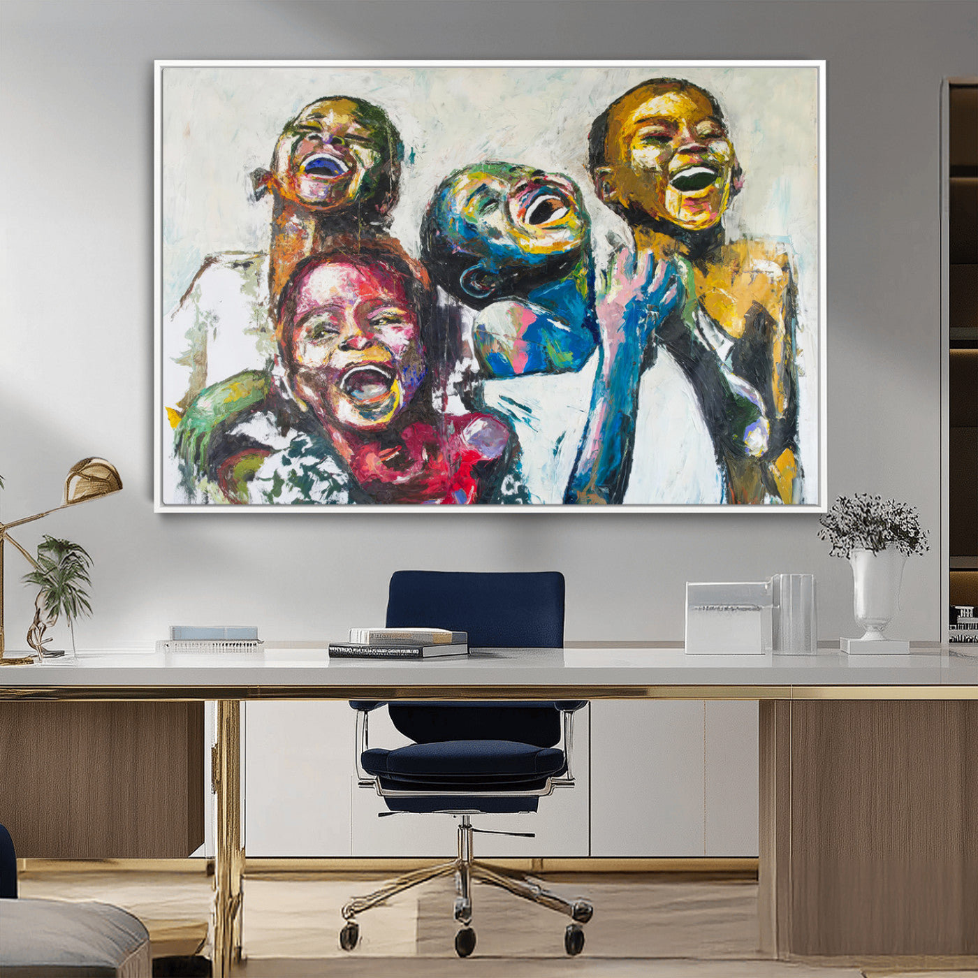 58627-MGV-FC-36X24_White-Joyful Children Wall Art – Colorful Abstract Canvas Painting of Kids Laughing, Vibrant Modern Home Decor for Living Room, Office