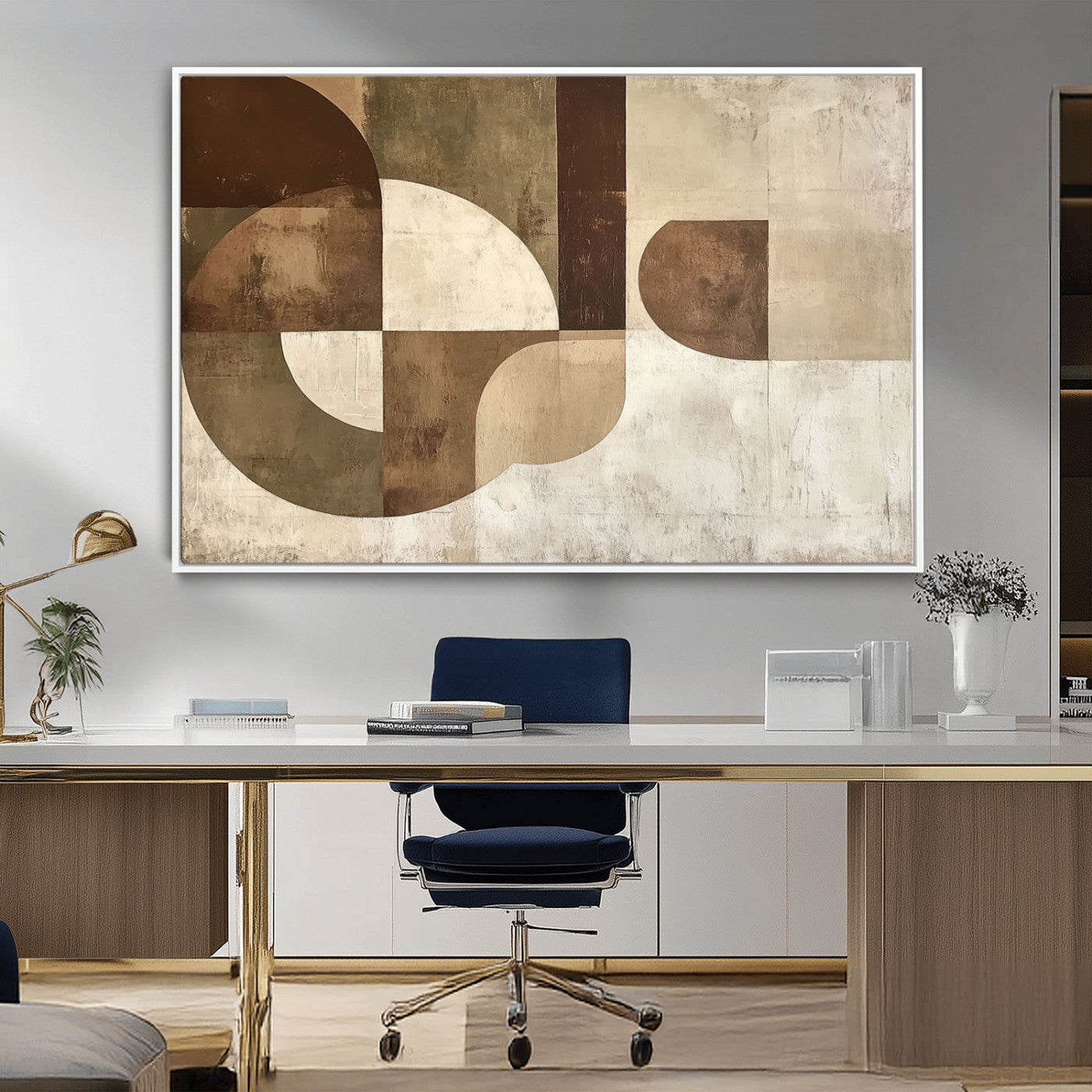 59767-MGV-CV-36X24-Abstract Geometric Shapes Wall Art – Modern Minimalist Canvas Print, Neutral Brown Beige Tan Artwork for Living Room, Bedroom,