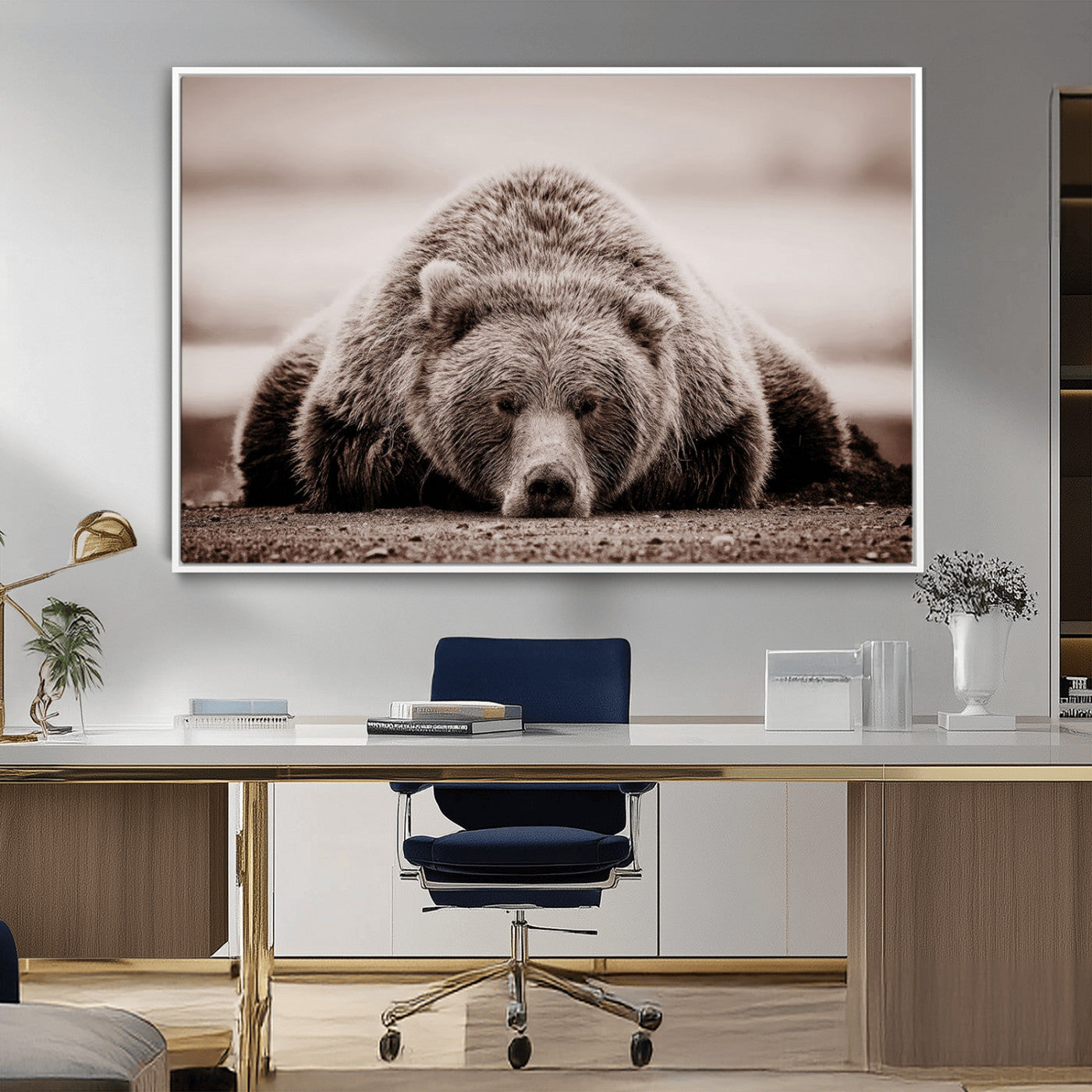 20611-MGV-CV-36X24-Grizzly Bear Wall Art – Majestic Wildlife Sepia Canvas Print, Rustic Nature Animal Artwork for Cabin, Lodge, Living Room, Bedroom,