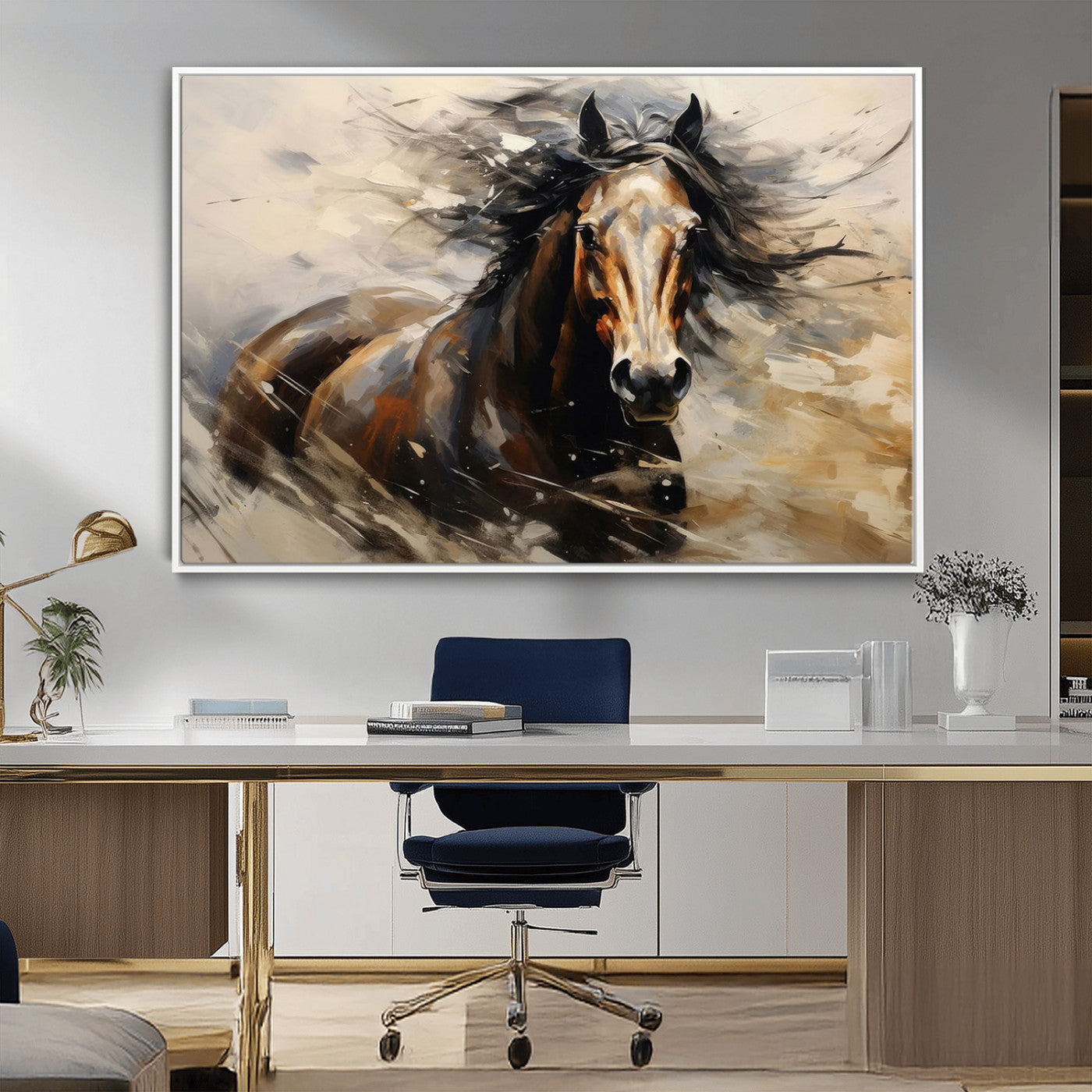 53001-MGV-CV-36X24-Wild Horse Wall Art – Majestic Stallion Canvas Print with Flowing Mane, Rustic Western Style Painting for Living Room, Office or