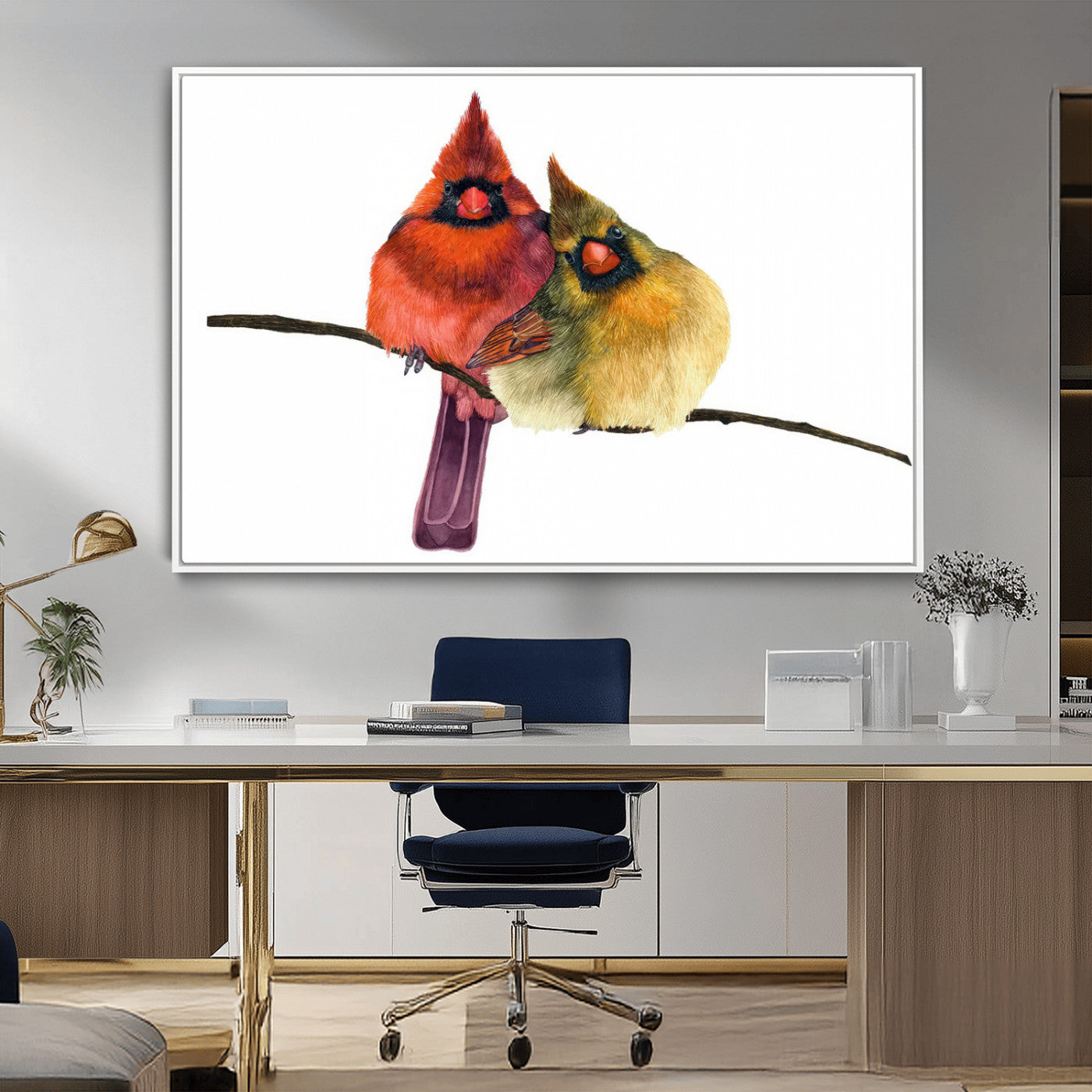 67752-MGV-CV-36X24-Cardinal Couple Wall Art – Male and Female Cardinal Canvas Print, Romantic Bird Artwork for Nature Lovers, Living Room, Bedroom,