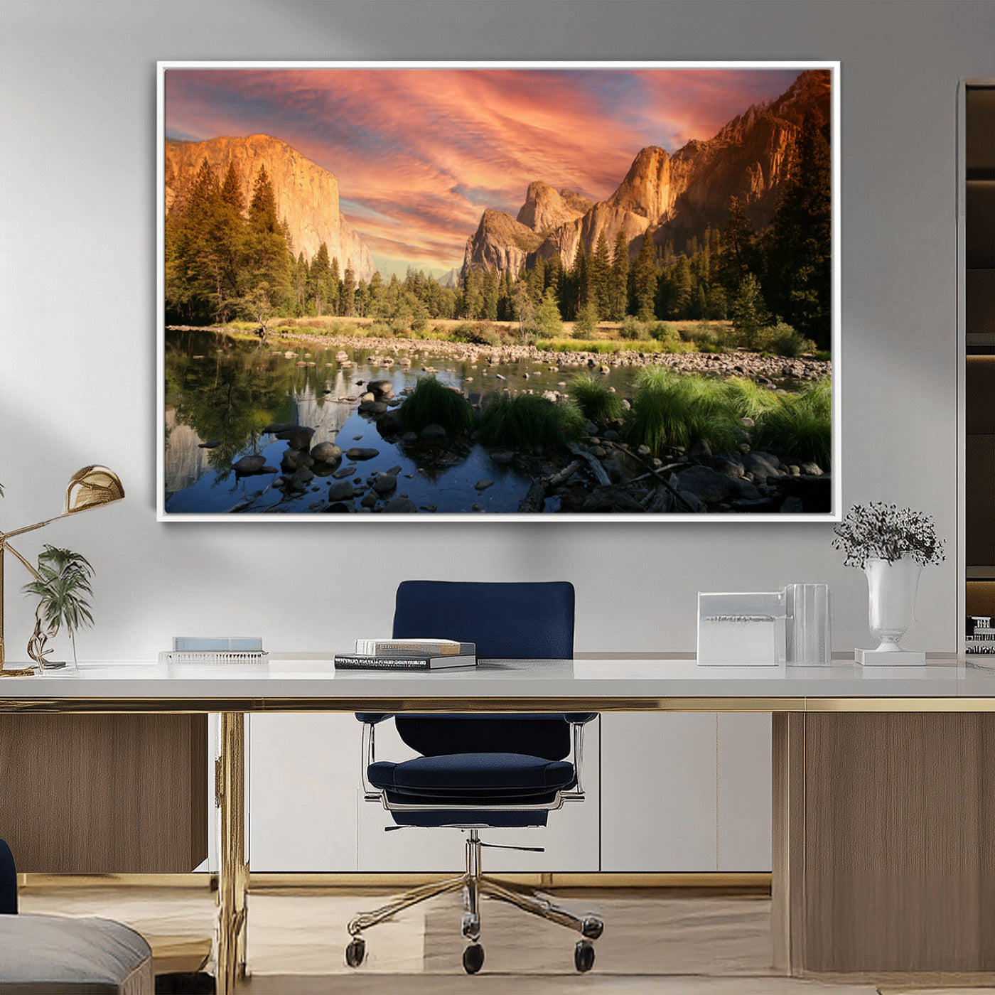 31199457-MGV-CV-36X24-Yosemite Valley Wall Art Canvas Print, Framed El Capitan Art Picture Print, Sunset Sky Perfect Vibrant Western Decor Artwork