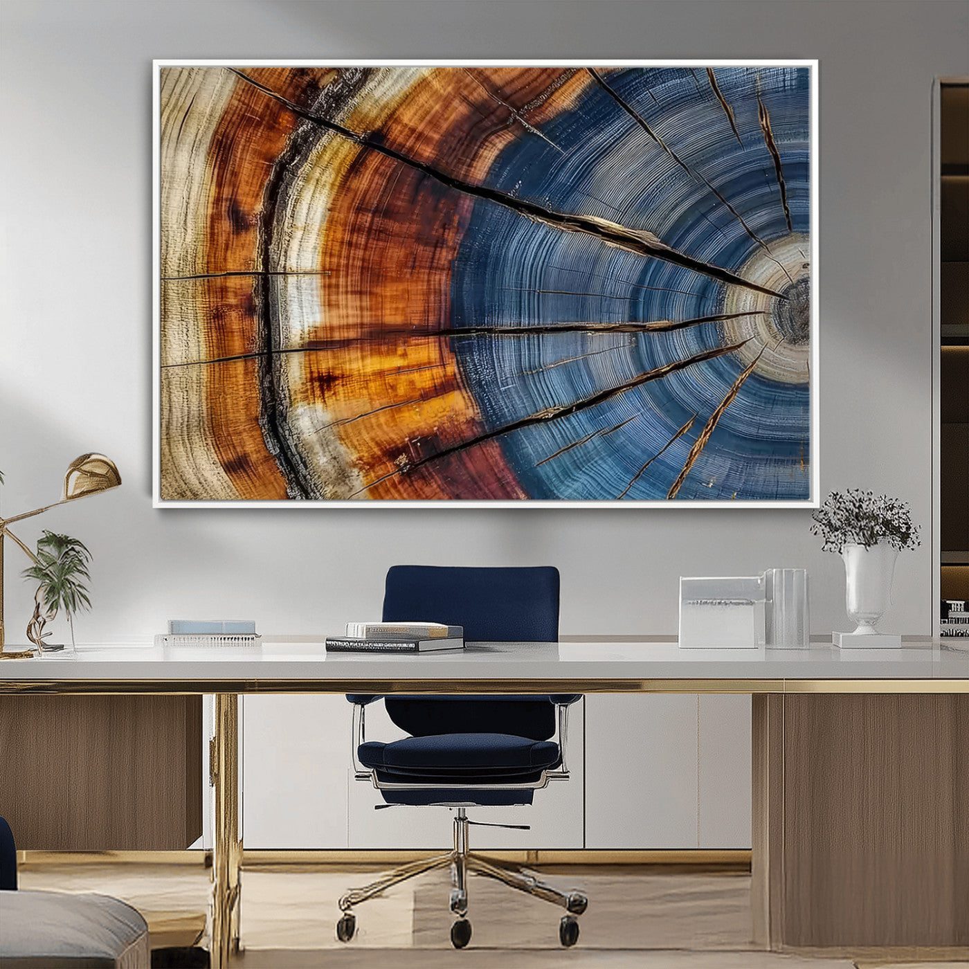 96890915-MGV-CV-36X24-Abstract Tree Ring Wall Art – Rustic Nature Canvas Print with Wood Grain Texture, Modern Earth Tone Artwork for Office, Living