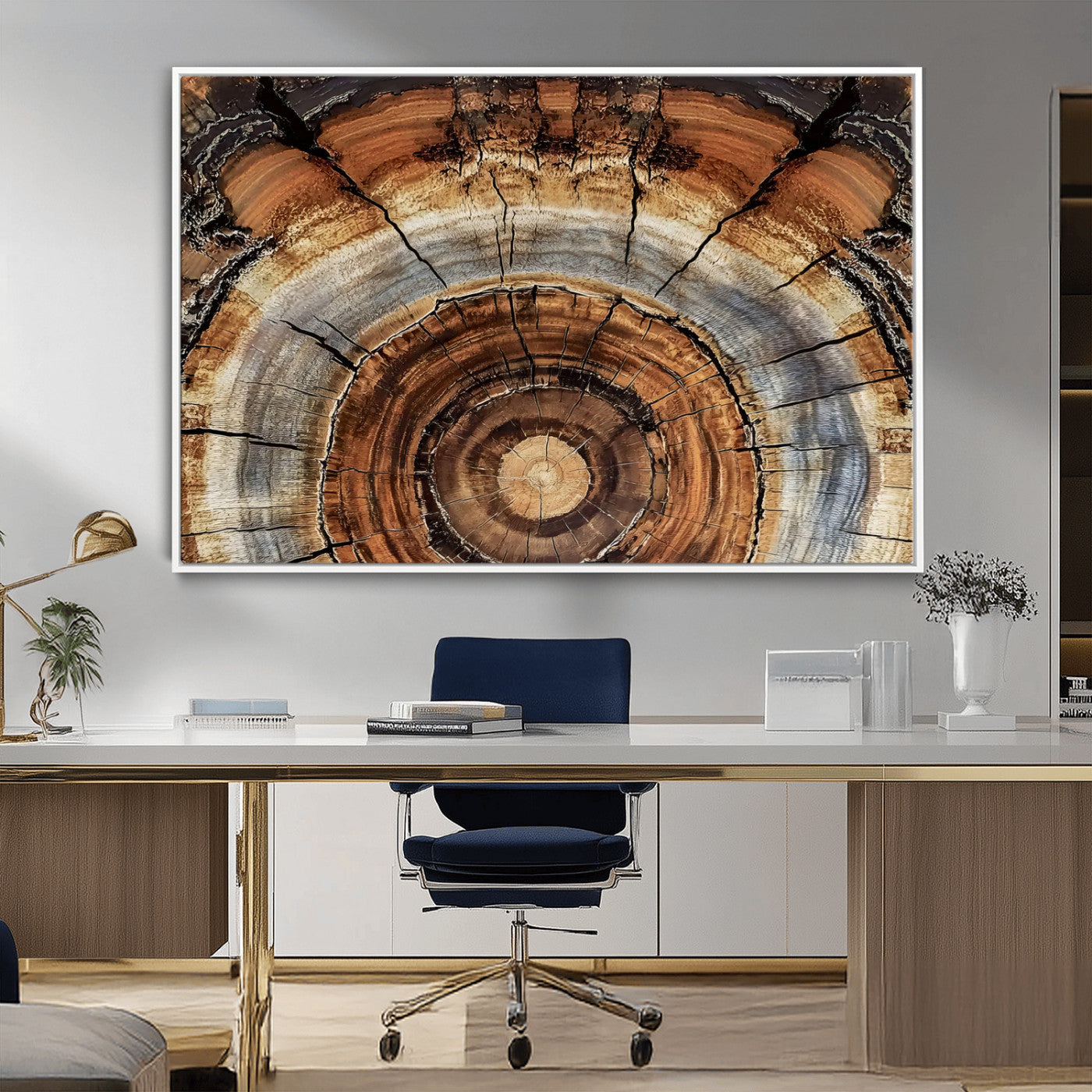 15184146-MGV-CV-36X24-Tree Rings Wall Art Canvas Print, Framed Wood Texture Art Picture Print, Rustic Pattern Perfect Rustic Organic Decor Artwork